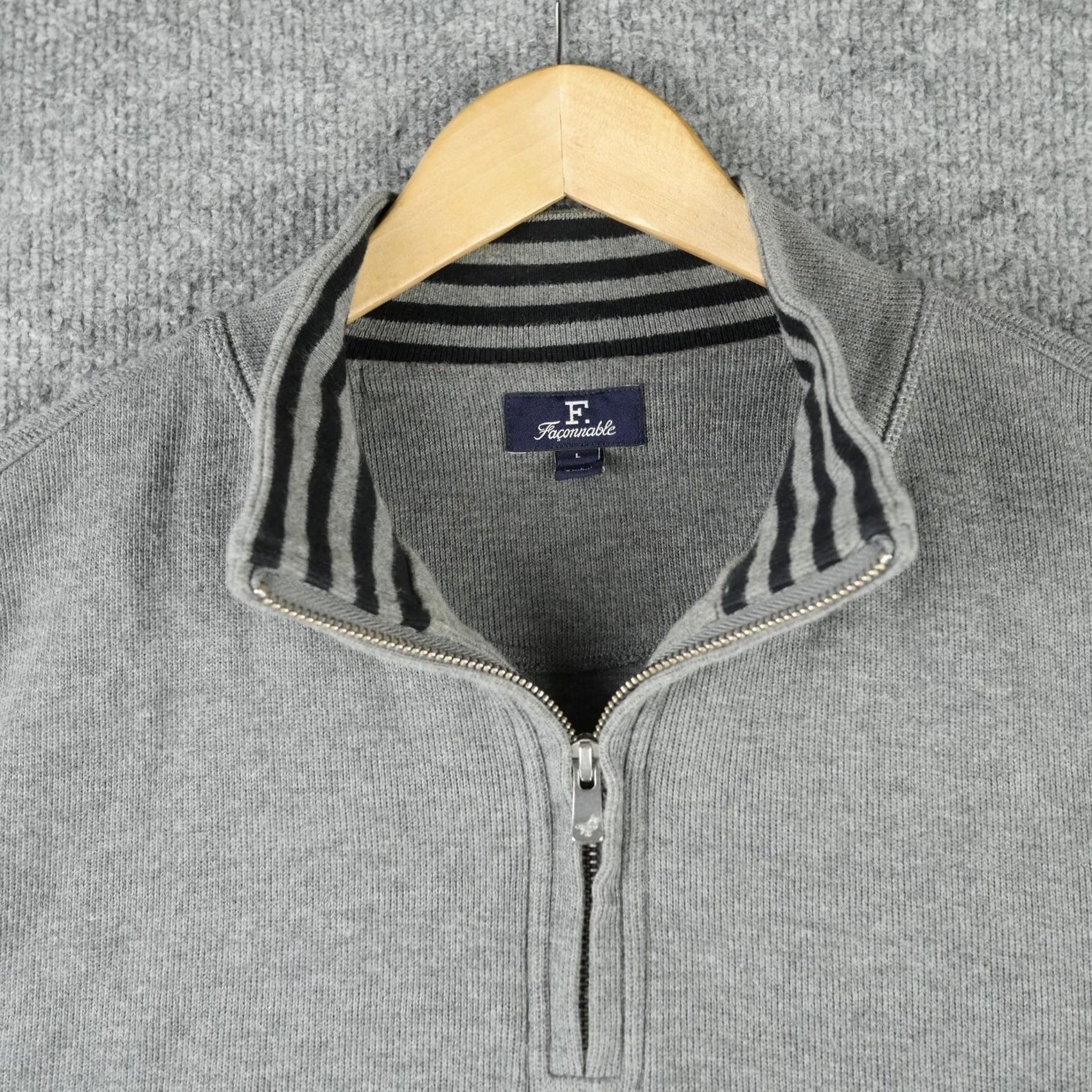Faconnable VINTAGE? Faconnable Sweat er Mens Large Gray Cotton 1/4 Zip Mock Neck Knit Pullover Size US L / EU 52-54 / 3 - 2 Thumbnail