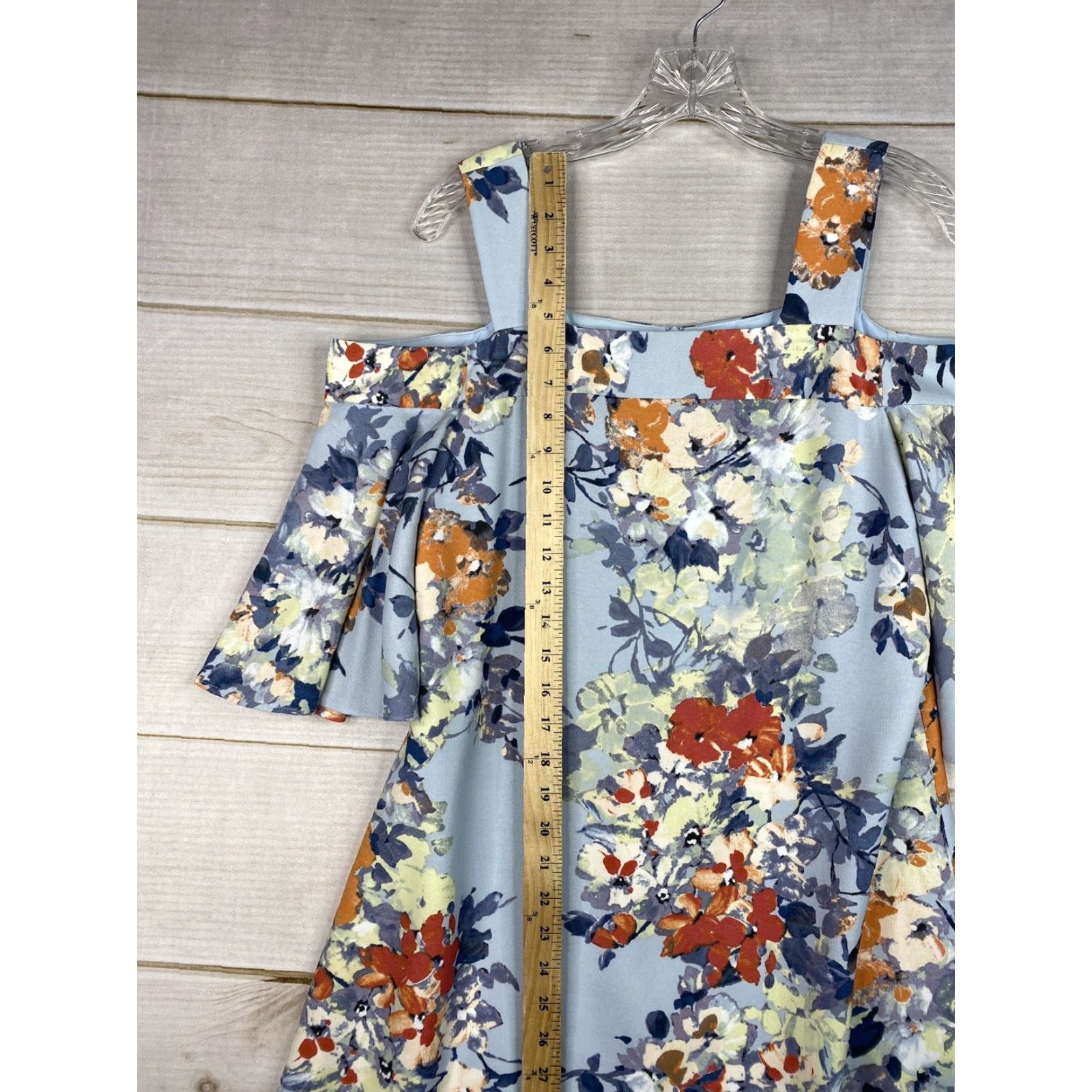 Vintage VINTAGE? No - Taylor Dress Womens 6 Blue Floral Cold Shoulder Lined Zip Back Knee Length Shirt? Size M / US 6-8 / IT 42-44 - 4 Thumbnail