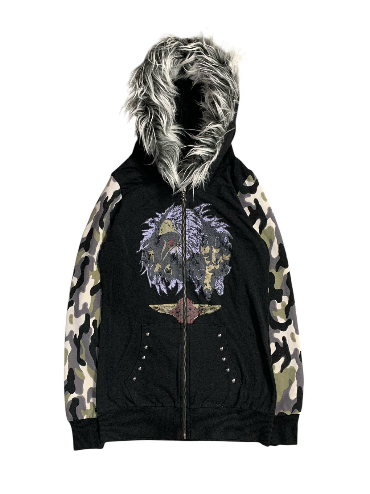 Beauty Beast EAGLE ROCK STAR SKULL SLEEVE CAMO FUR ZIP HOODIE LGB STYLE Size US XS / EU 42 / 0 - 1 Thumbnail