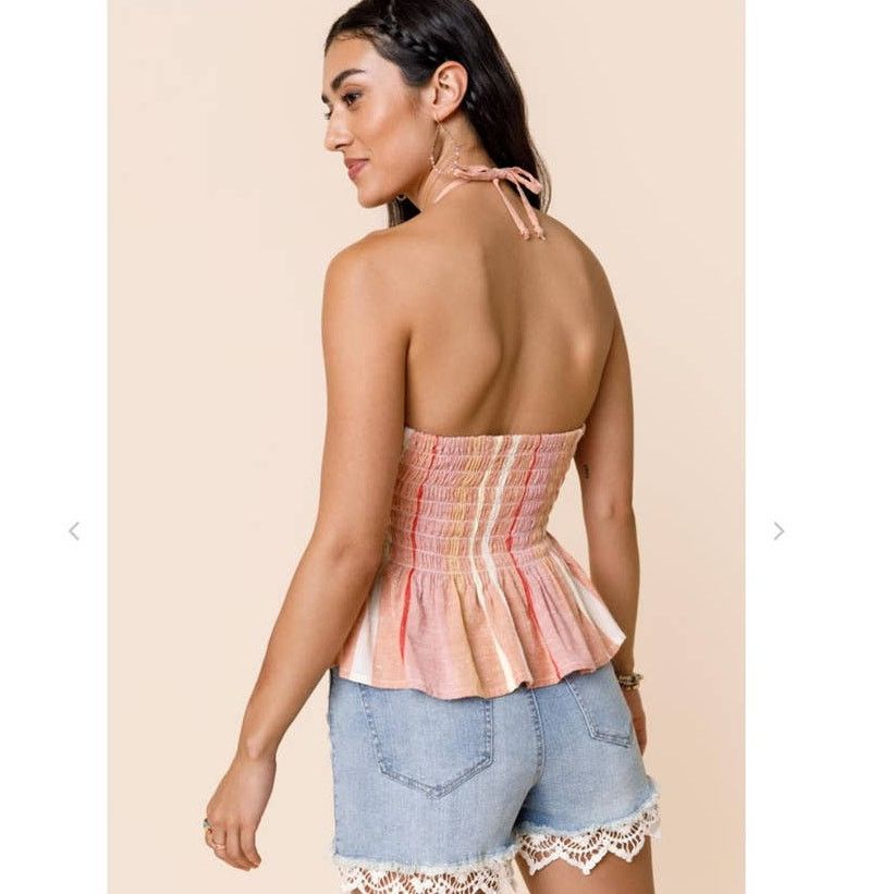 Other Miami Anna Halter Top Smocked Striped Boho Flutter Medium Size M / US 6-8 / IT 42-44 - 2 Thumbnail