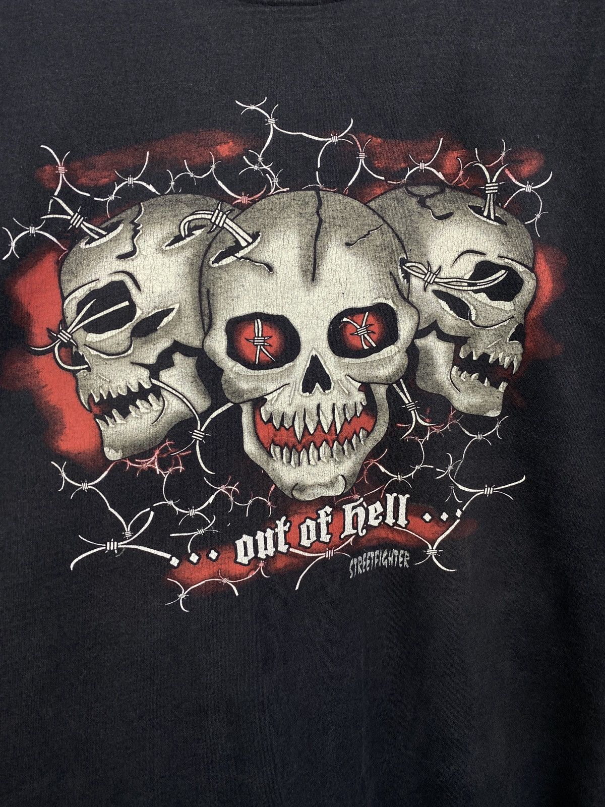4GSELLER 💀 Vintage 90s Skull Death Street Fighter Out of Hell T-Shirt Size US XL / EU 56 / 4 - 4 Thumbnail