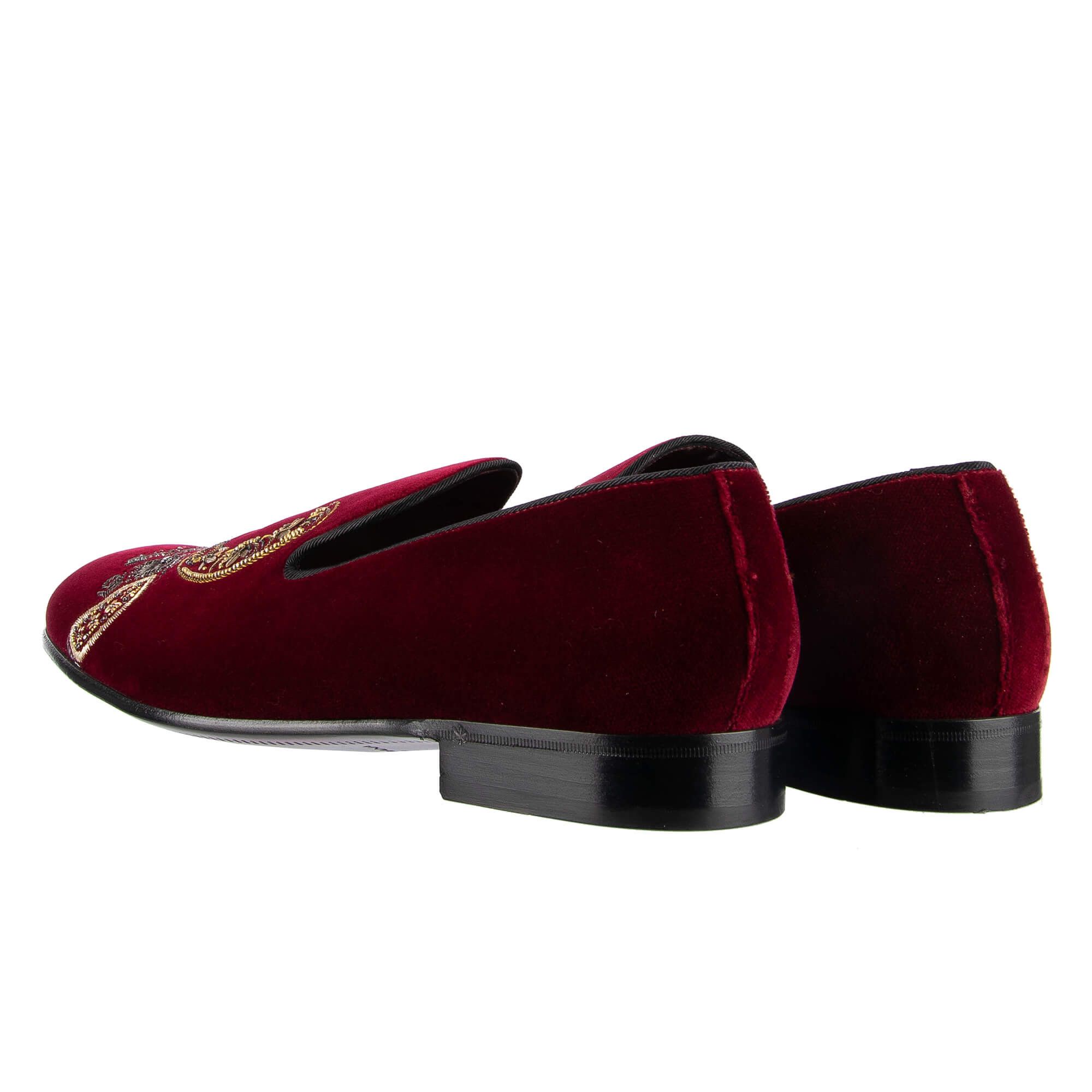 Dolce & Gabbana o1y0125 Velvet Embellished Loafers in Red Size US 8 / EU 41 - 3 Thumbnail