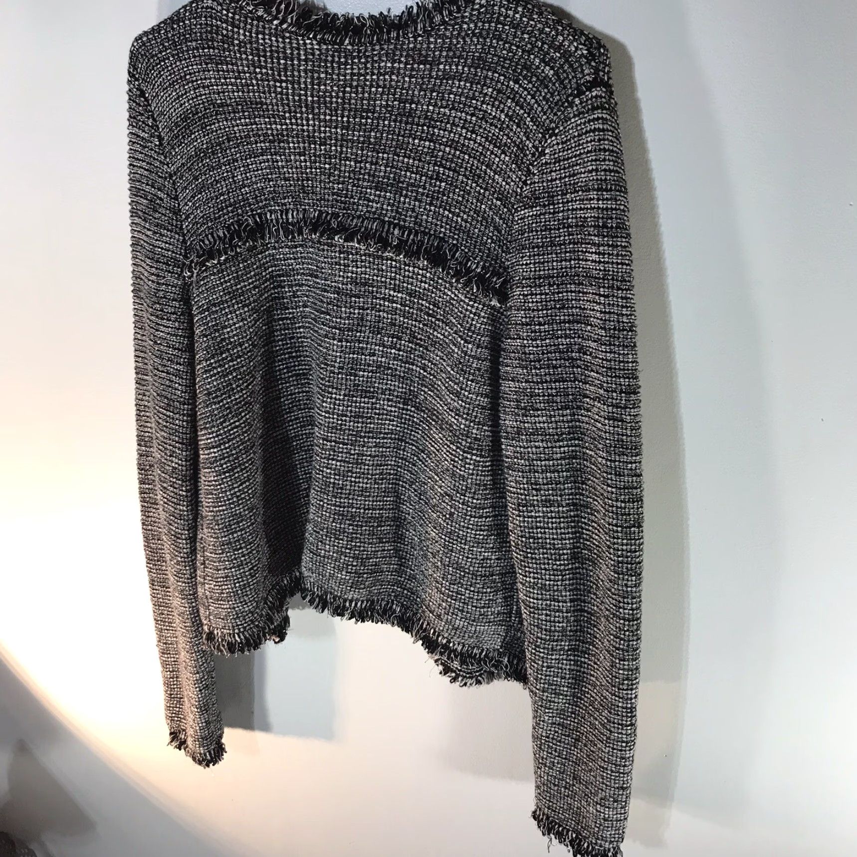 Vintage Chico's Black/White Herringbone Open Front Cardigan Sweater with Fringe Women's Size 1/M US Size XS / US 0-2 / IT 36-38 - 2 Thumbnail