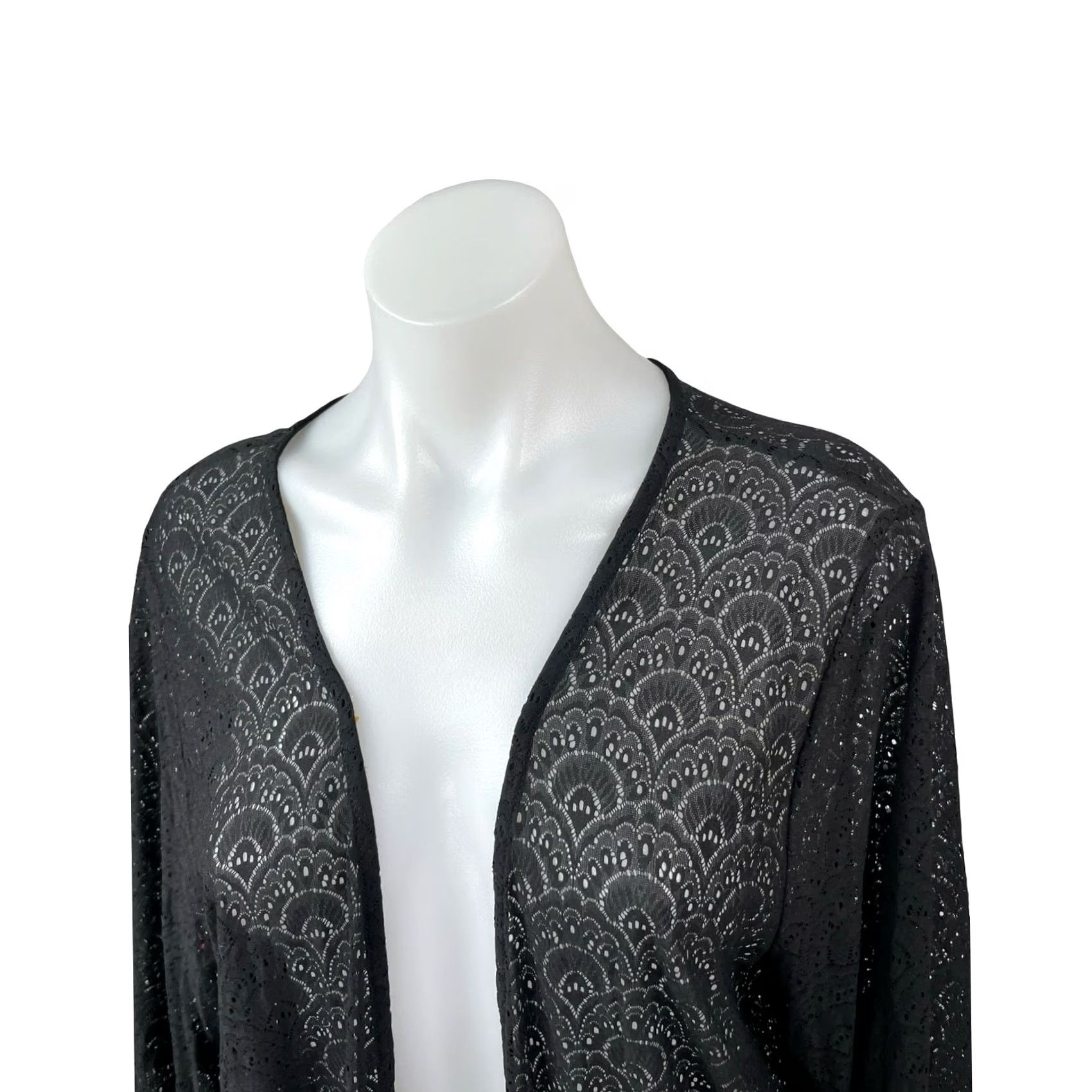 Rain Top Womens M Black Poncho Shawl Cardigan Fringe Tassel Batwing Sleeve Patterned, Women's — image 2 of 5