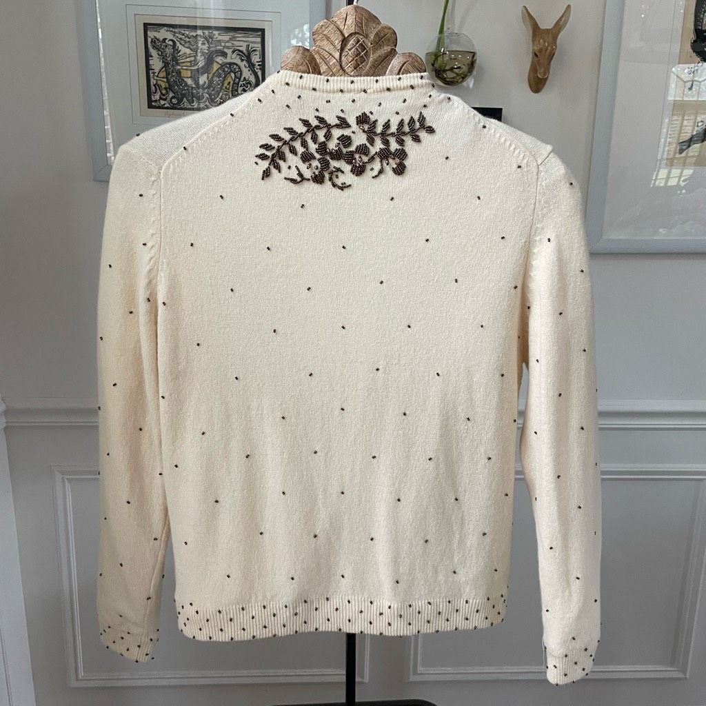 Vintage New NOS NWT Vintage 50s Beaded Pearl Button Cardigan Ivory B Size S / US 4 / IT 40 - 9 Thumbnail