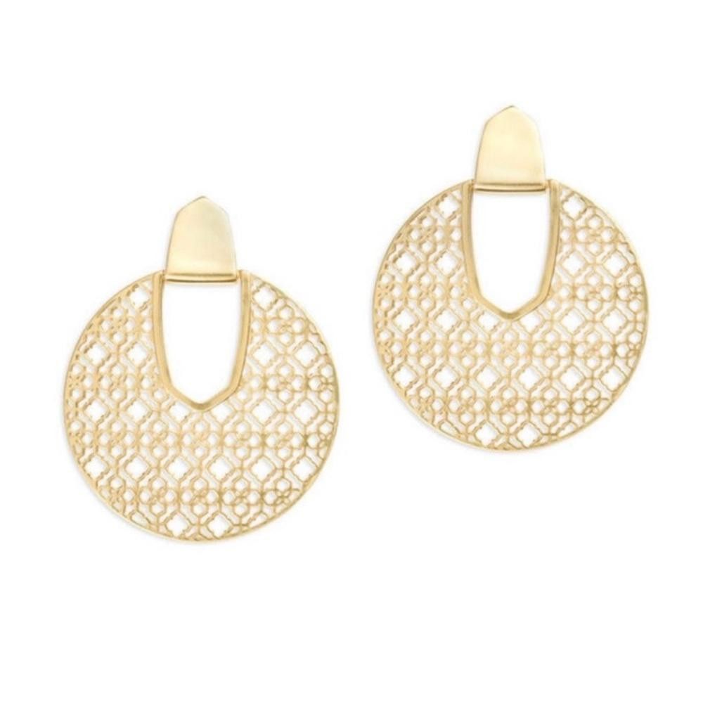 Kendra Scott Kendra Scott Diane Gold Statement Filigree Round Earrings Size ONE SIZE - 1 Thumbnail