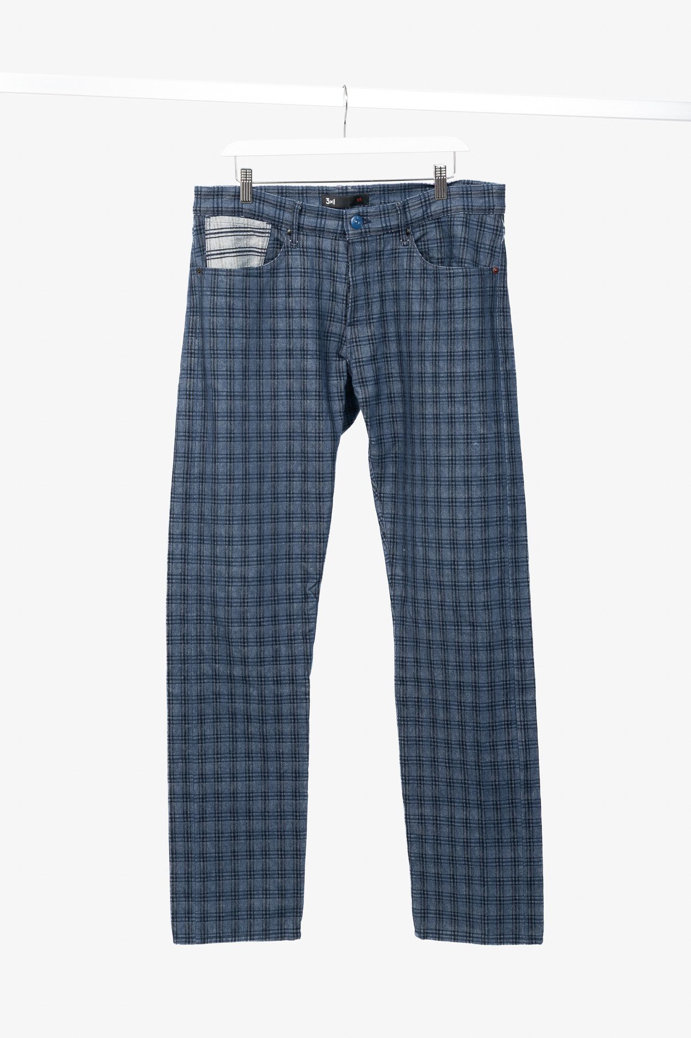 3x1 3x1 M4 Blue Plaid Slim 5-Pocket Jeans Size US 34 / EU 50 - 1 Thumbnail
