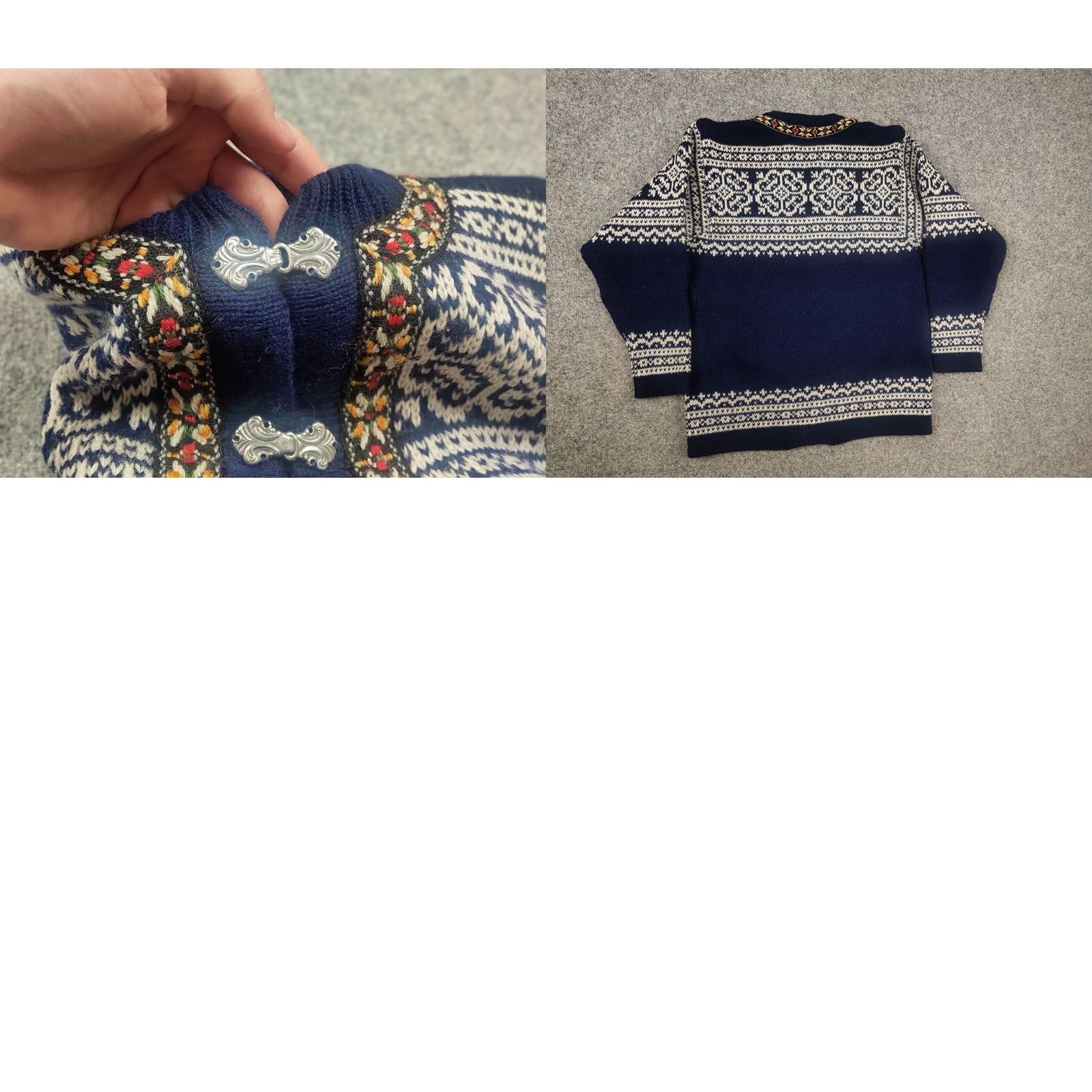 Vintage VINTAGE Nordstrikk Norwegian Wool Pattern Knit Cardigan sweater Men XS? No size? 90s Fair Isle Blue Wool Cardigan Size US M / EU 48-50 / 2 - 9 Thumbnail