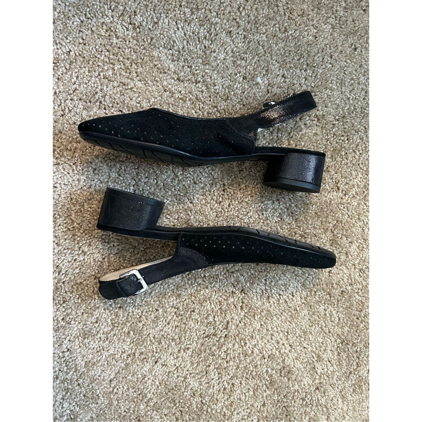 Norma Kamali Amalfi by Rangoni NWOT Black Perforated Slingback Block Heels, Size 9.5, MP $165 Size US 9.5 / IT 39.5 - 13 Thumbnail