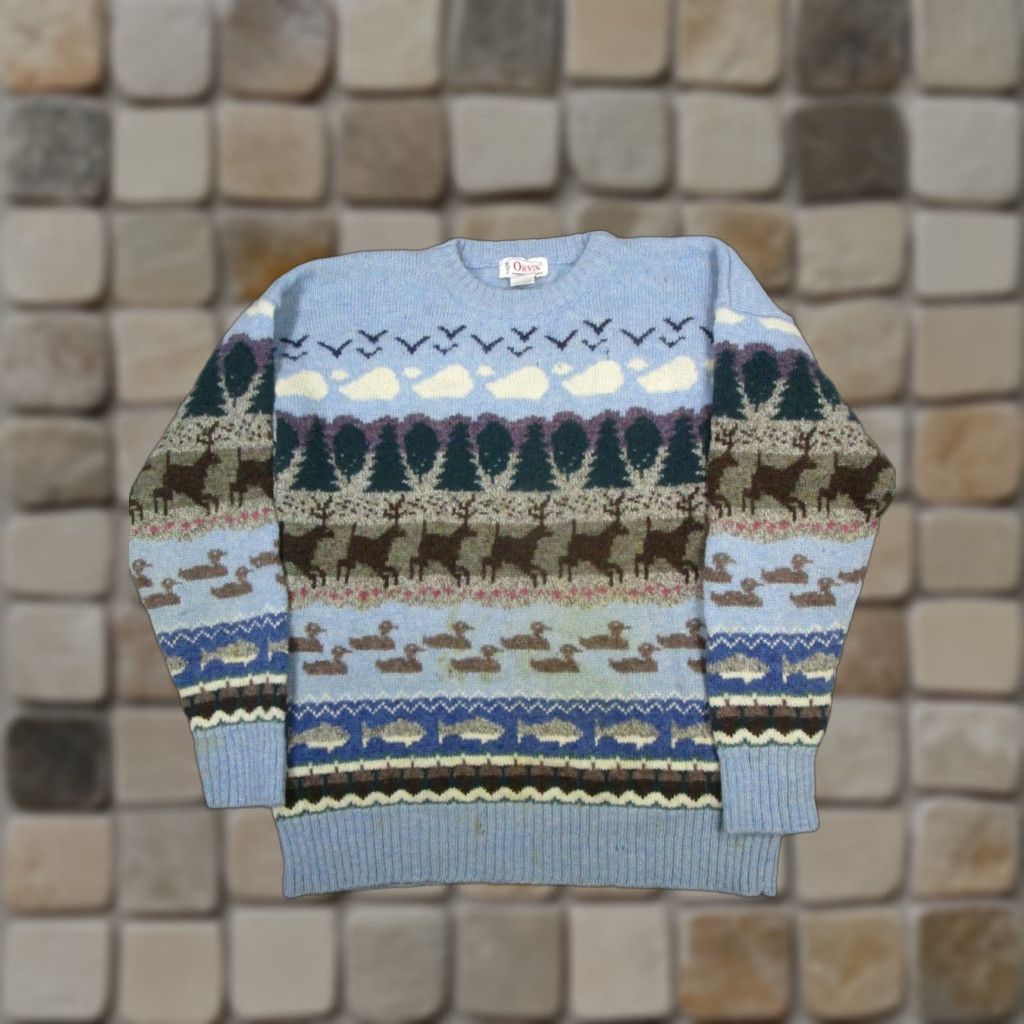 VINTAGE Orvis Men's Sweater Pullover Long Sleeve Crew Neck Wool