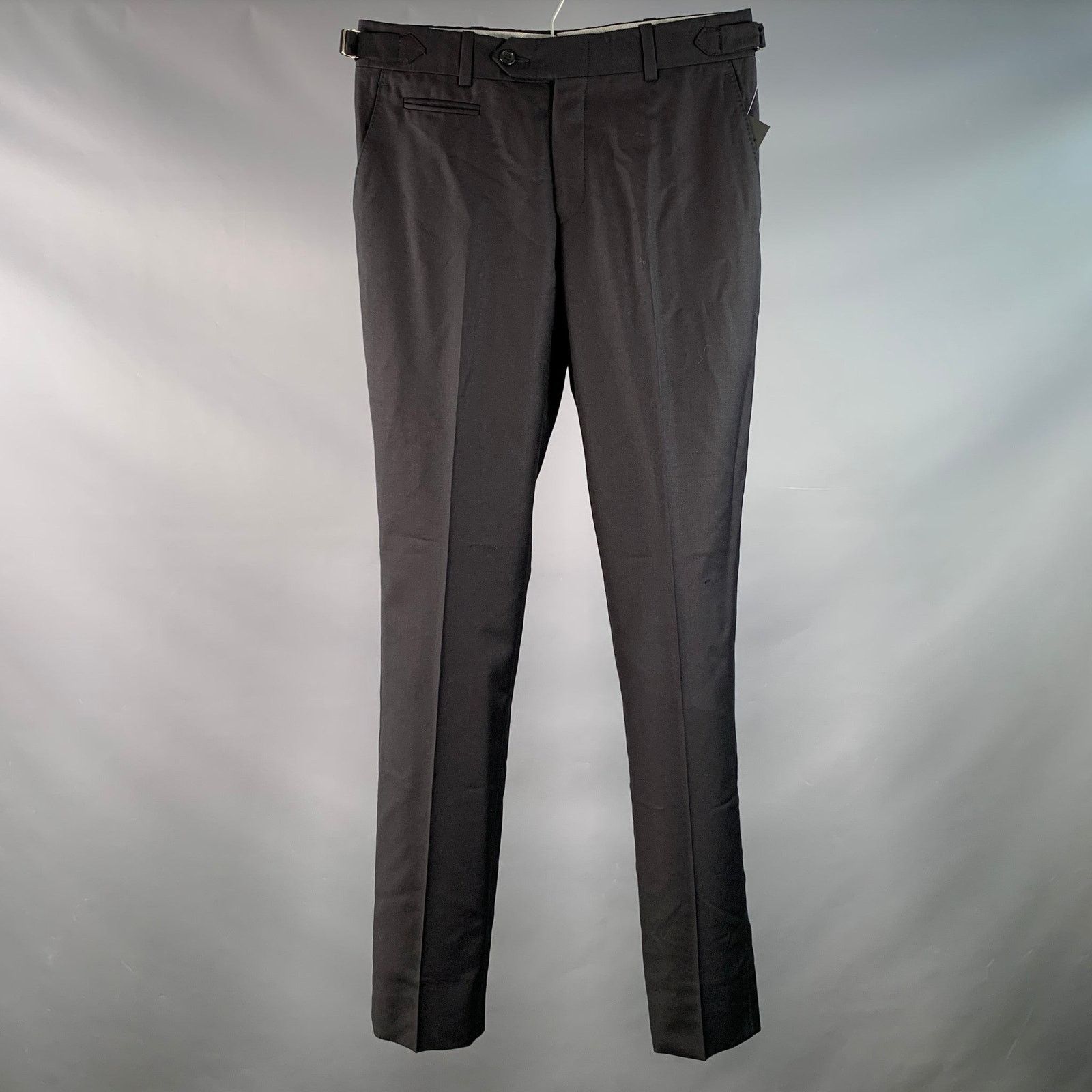 David August DAVID AUGUST Size 32 Black Wool Twill Flat Front Dress Pants Size US 32 / EU 48 - 1 Thumbnail