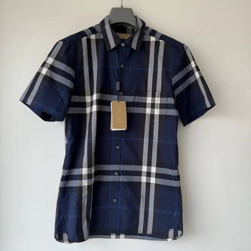 Burberry Burberry Summer Dark Blue Cotton Short Sleeve Shirt Size US S / EU 44-46 / 1 - 1 Thumbnail