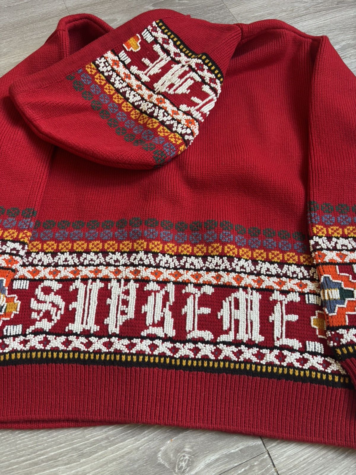 Supreme Supreme Red Beaded Knitted Hoodie Size US XL / EU 56 / 4 - 9 Thumbnail