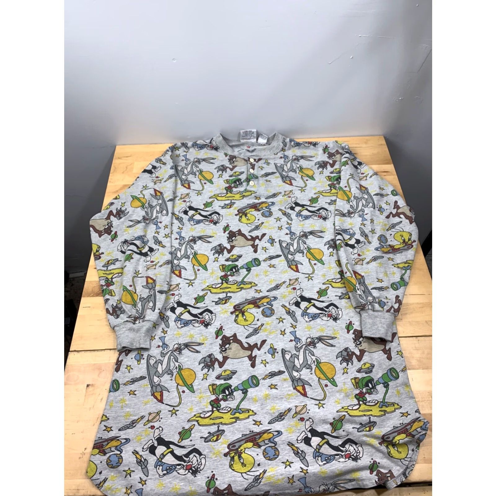 Vintage Looney Tunes T-Shirt One Size Gray Long Sleeve Unisex Adults Oversized? Size ONE SIZE - 2 Thumbnail