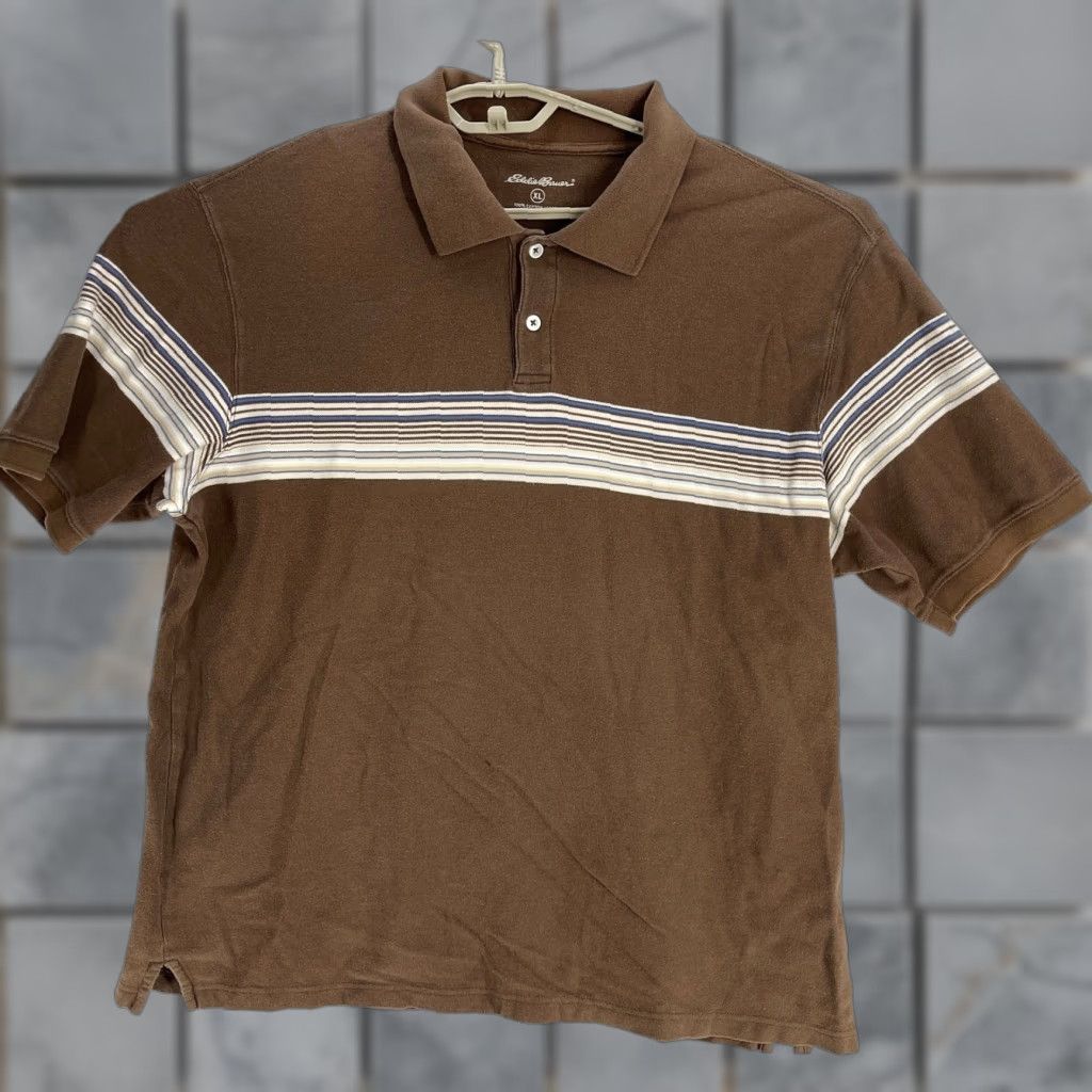 Eddie Bauer VINTAGE Eddie Bauer Polo Shirt XL Brown Striped Short Sleeves Cotton Y2K 90s Rugby Size US XL / EU 56 / 4 - 1 Thumbnail