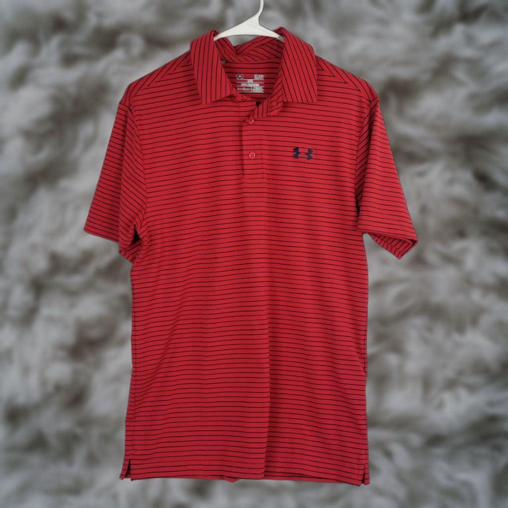 Under Armour Under Armour Heatgear Polo Shirt Mens Small Red Striped Short Sleeve Loose Fit Size US S / EU 44-46 / 1 - 1 Thumbnail