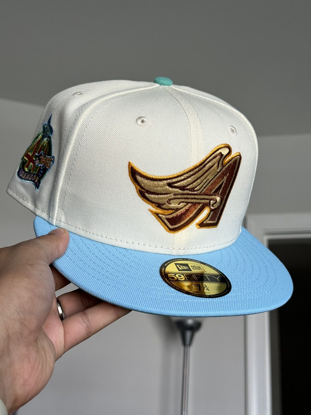image of Myfitteds x New Era Anaheim Angels 40Th Anniversary Animal Crossing Cap 7 3/4 in Off White, Men's