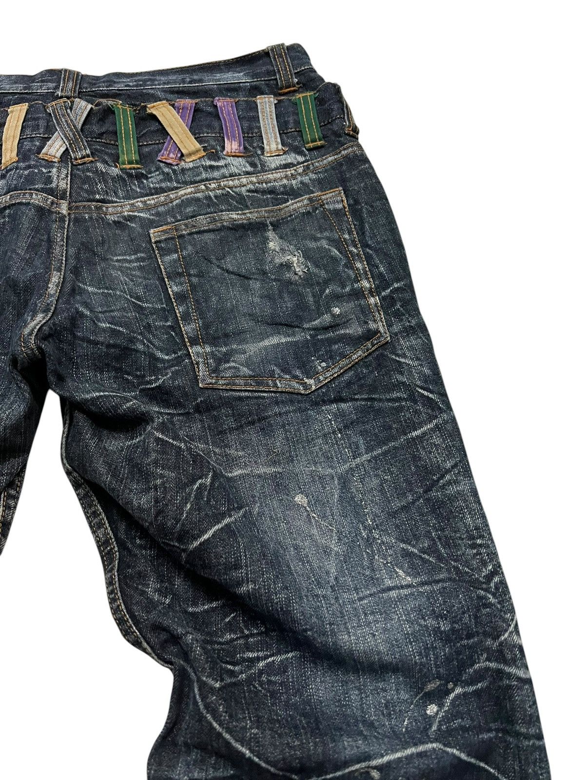 Japanese Brand 💥Double Waist💥Nylaus Clothing Distressed Clawmark Jean Size US 31 - 14 Thumbnail