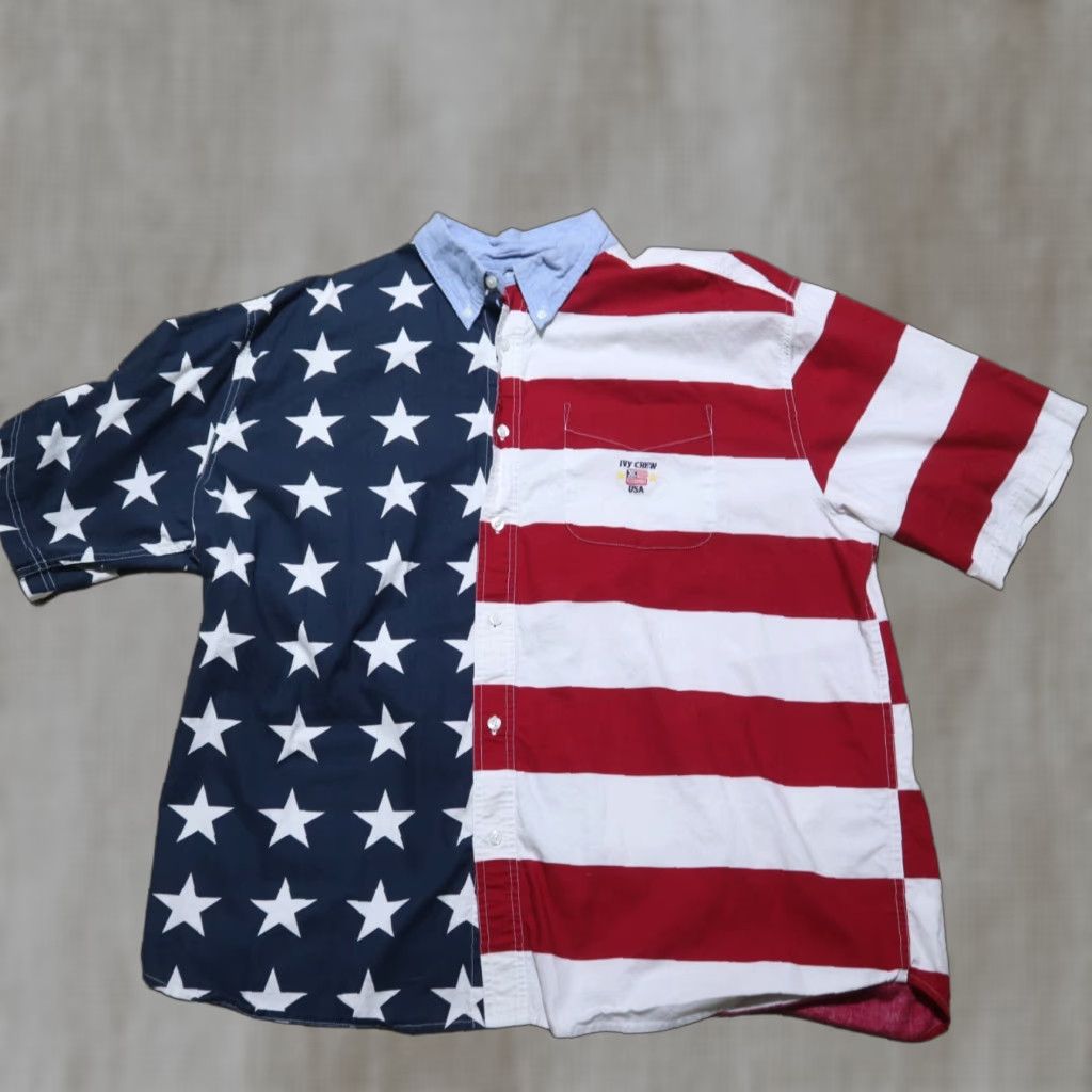 Vintage Ivy Crew Shirt Mens 2XL USA American Flag Stars & Stripes Button Front Down Size US XXL / EU 58 / 5 - 1 Thumbnail