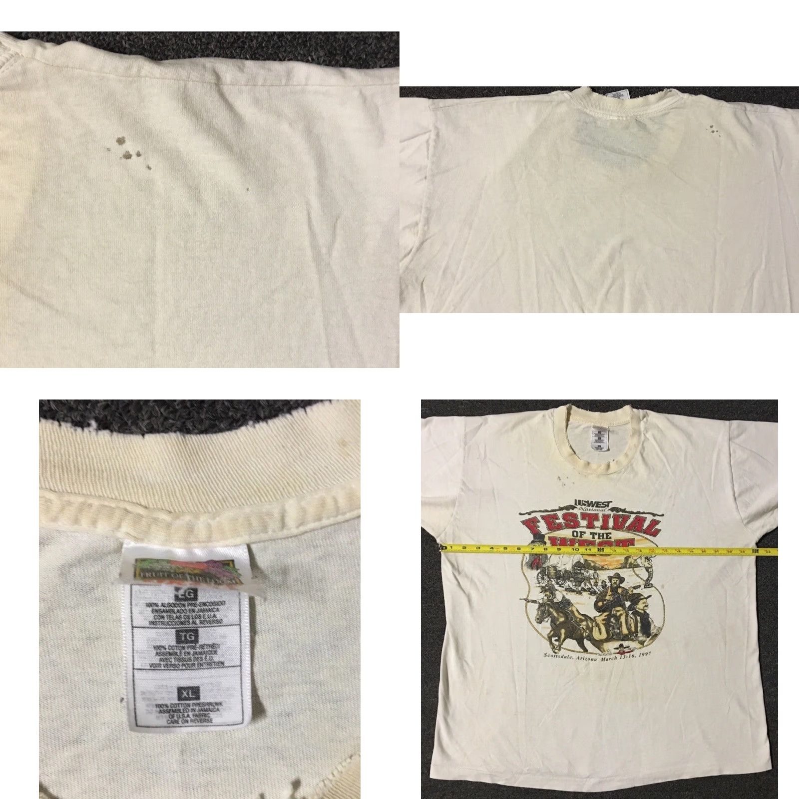 Vintage VINTAGE 90s Arizona Festival Of The West Faded Distress Shirt XL White Men T-Shirt Grunge Sun Palm Trees Beach Southwestern Cactus Sketch Size US XL / EU 56 / 4 - 11 Thumbnail