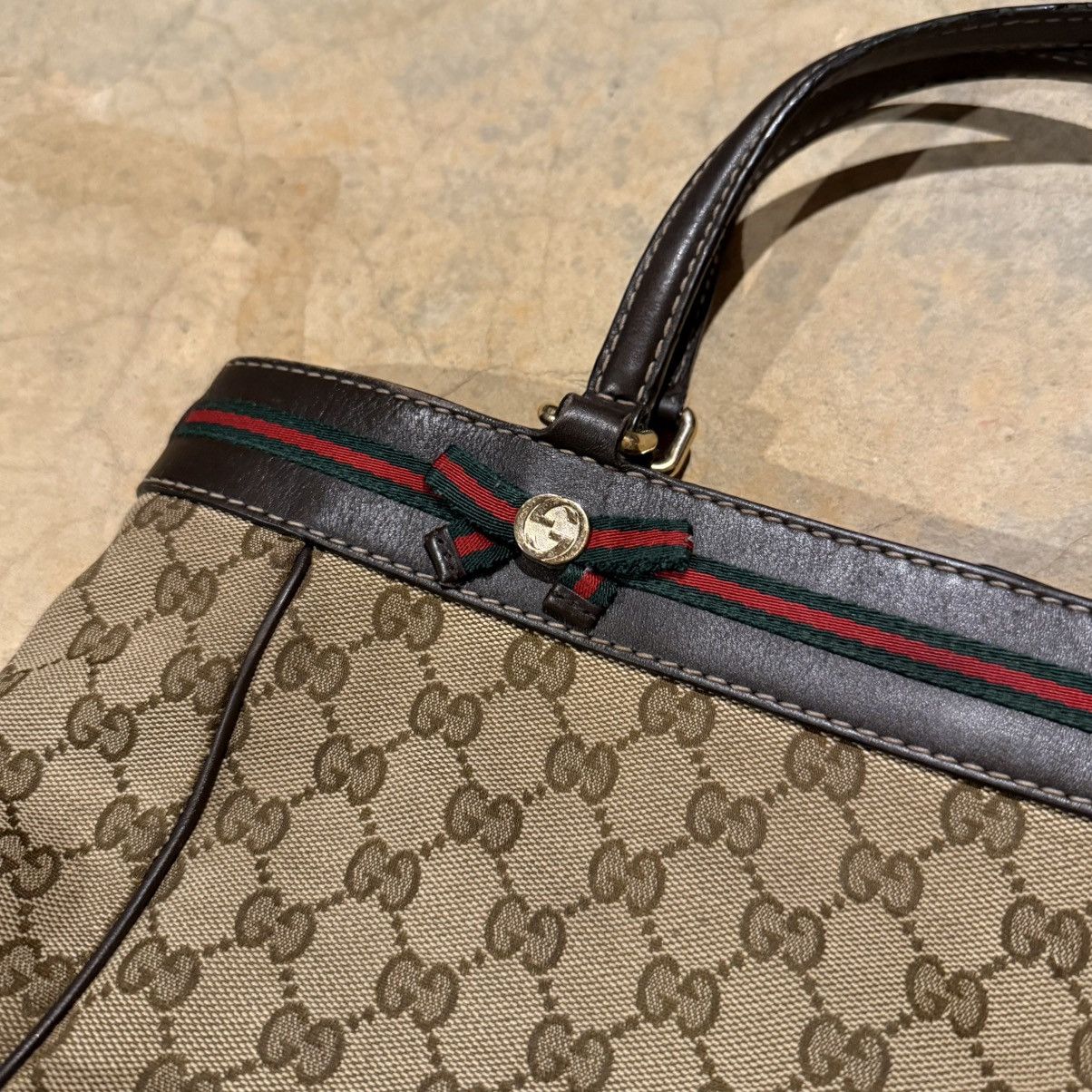 Gucci Vintage Gucci Mayfair Sherry Web Stripe GG Canvas Tote Bag Size ONE SIZE - 4 Thumbnail
