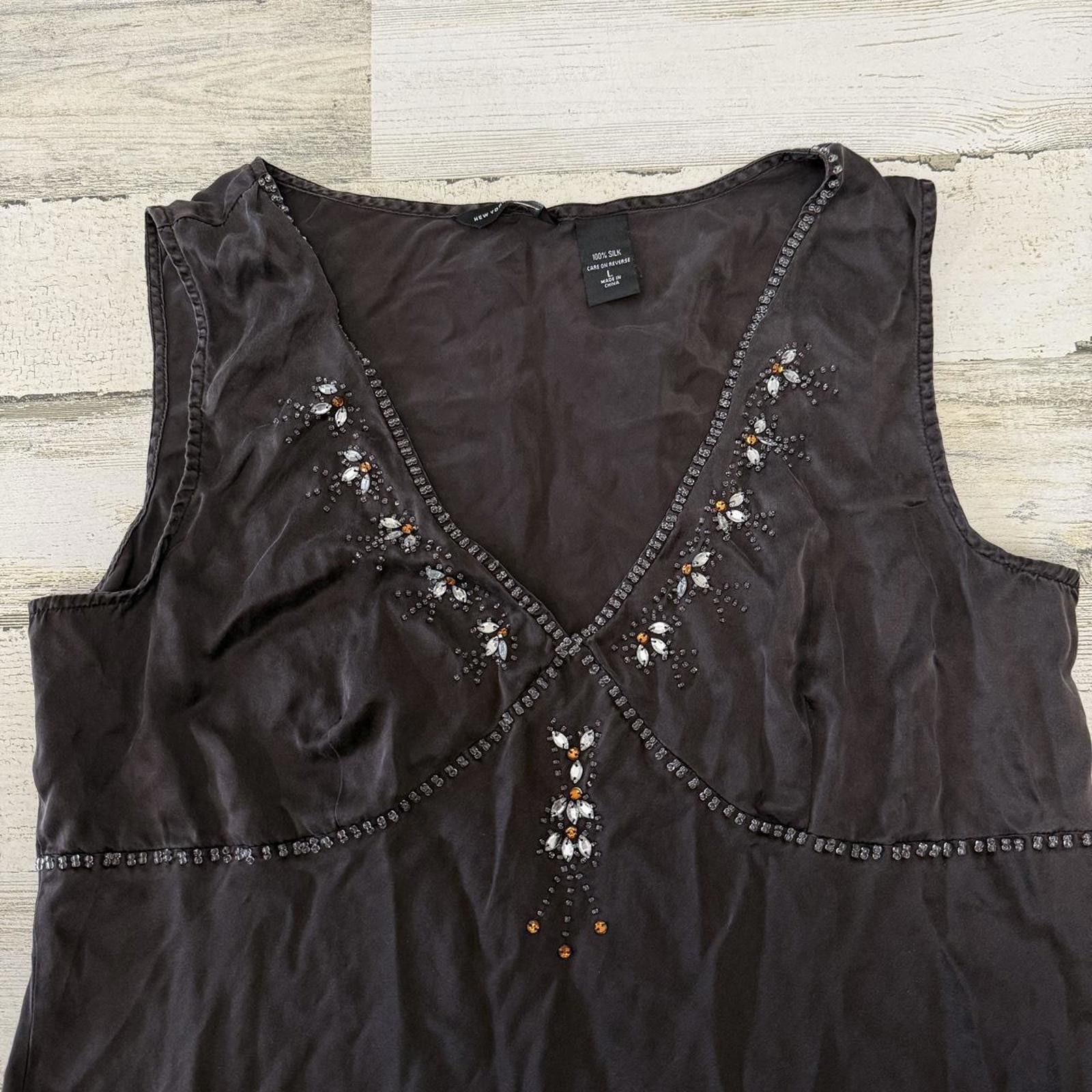Designer Y2k Silk Rhinestone Fairy Bead Indie Boho Top Large Size L / US 10 / IT 46 - 3 Thumbnail