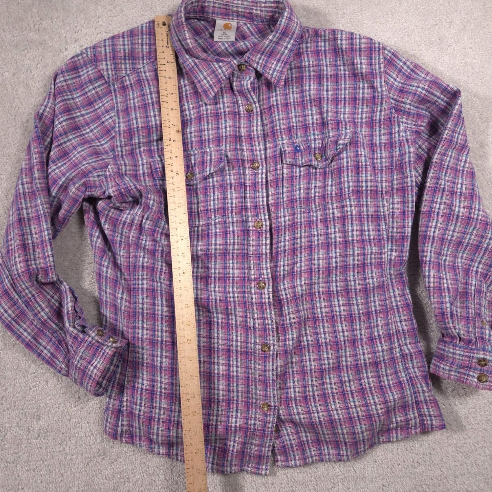 Carhartt Carhartt Womens XL Purple Plaid Button Front Flannel Long Sleeve Shirt Top Size XL / US 12-14 / IT 48-50 - 6 Thumbnail