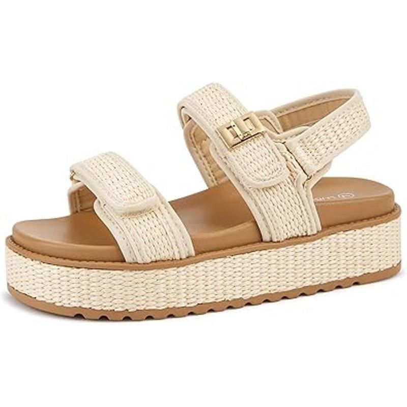 Other Lucky Step Size 7 Tan Raffia Platform Open Toe Sandals Size US 7 / IT 37 - 1 Thumbnail
