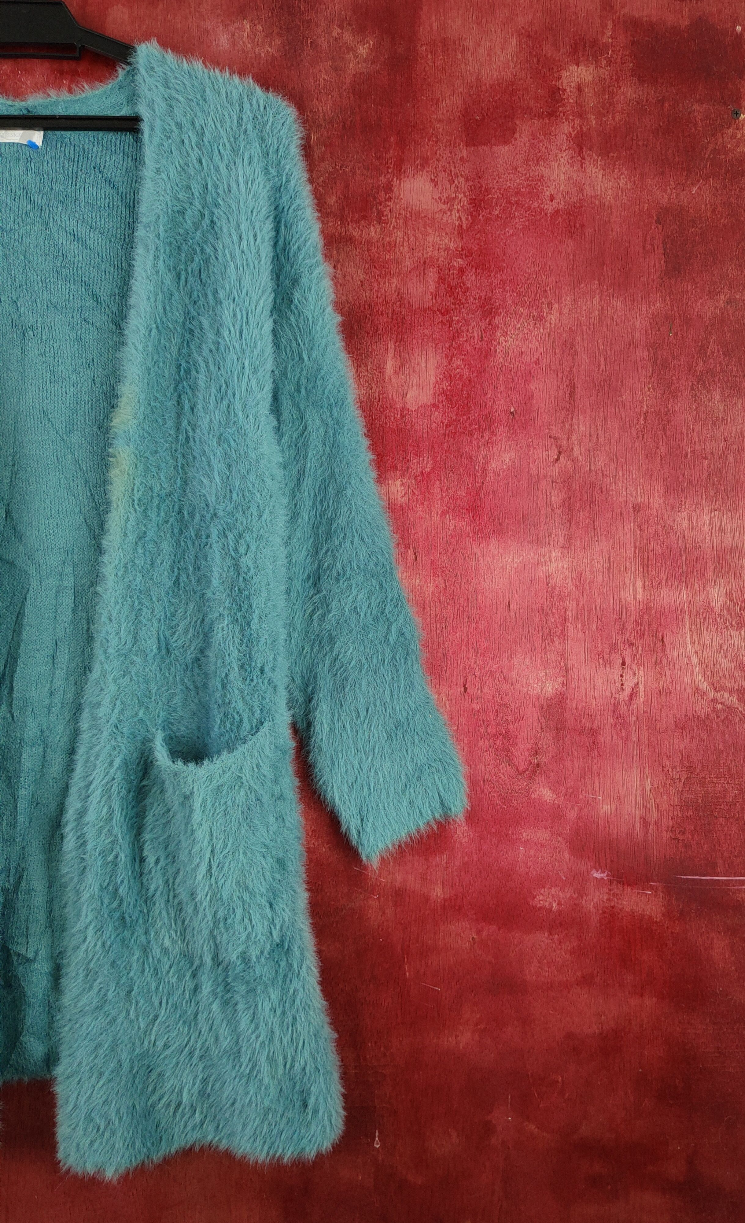 Homespun Knitwear × Japanese Brand × Vintage Dreskip Turquoise Fur Mohair Knitwear Cardigan #S2038 Size M / US 6-8 / IT 42-44 - 5 Thumbnail