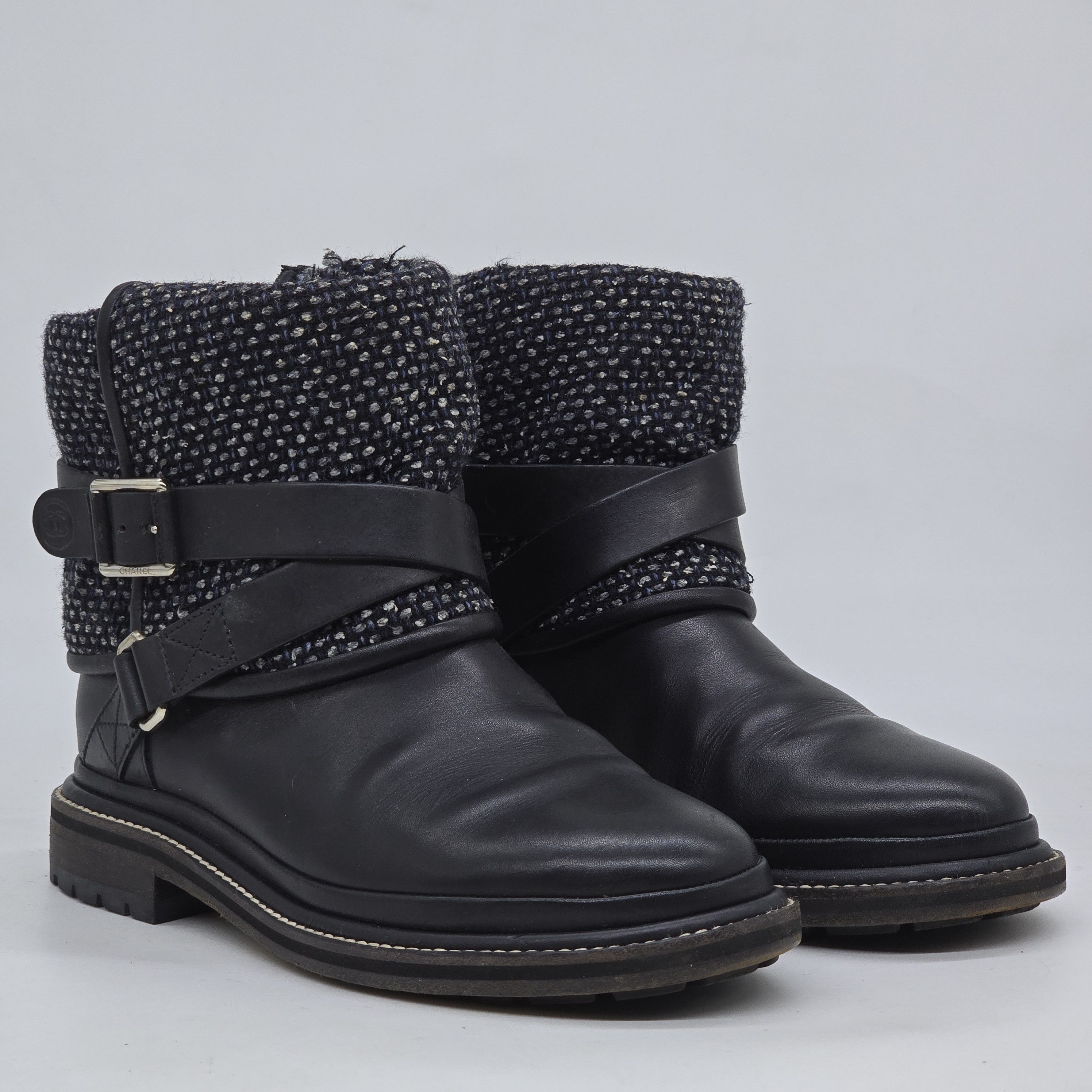 Chanel Chanel - Leather and Tweed Foldover Short Boot Size US 8 / IT 38 - 1 Thumbnail