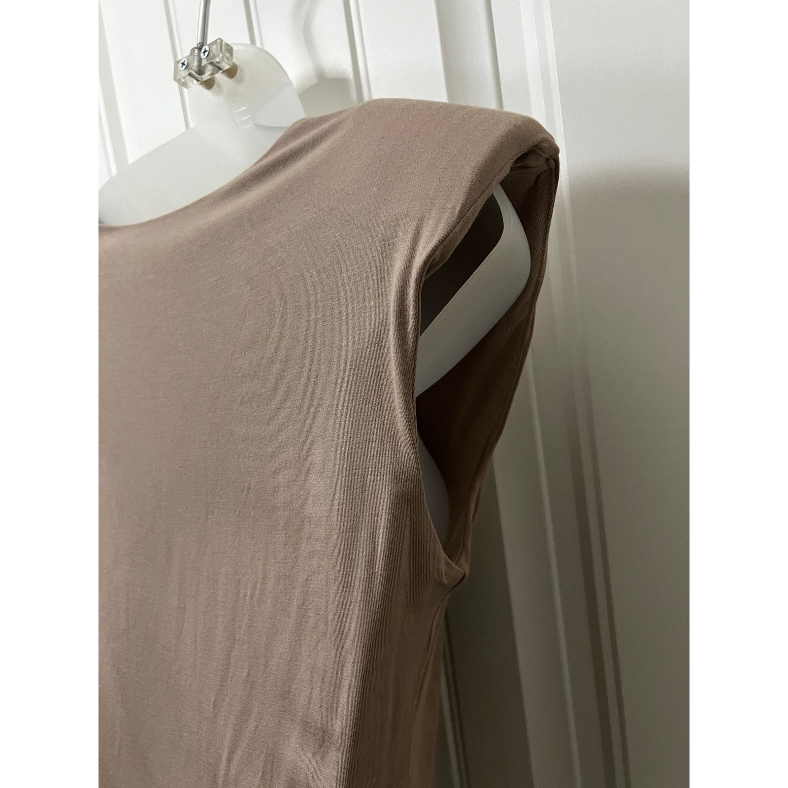 Lulus Taupe Sleeveless Padded Shoulder Bodysuit Fitted Waist Size S / US 4 / IT 40 - 12 Thumbnail