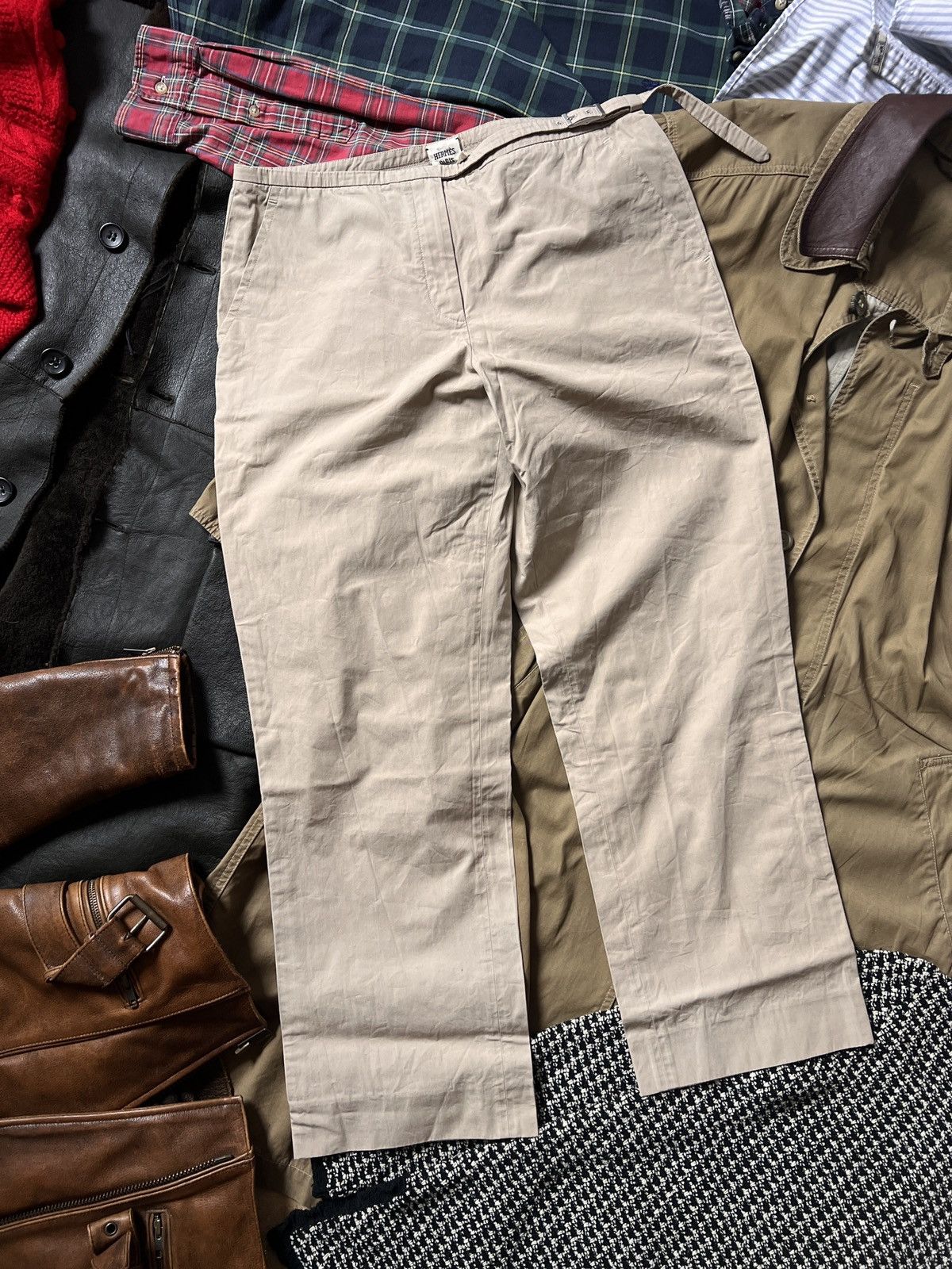 Hermes Vintage Hermes Wide-Leg Cotton Pants Trousers With Belt Size 27" / US 4 / IT 40 - 1 Thumbnail