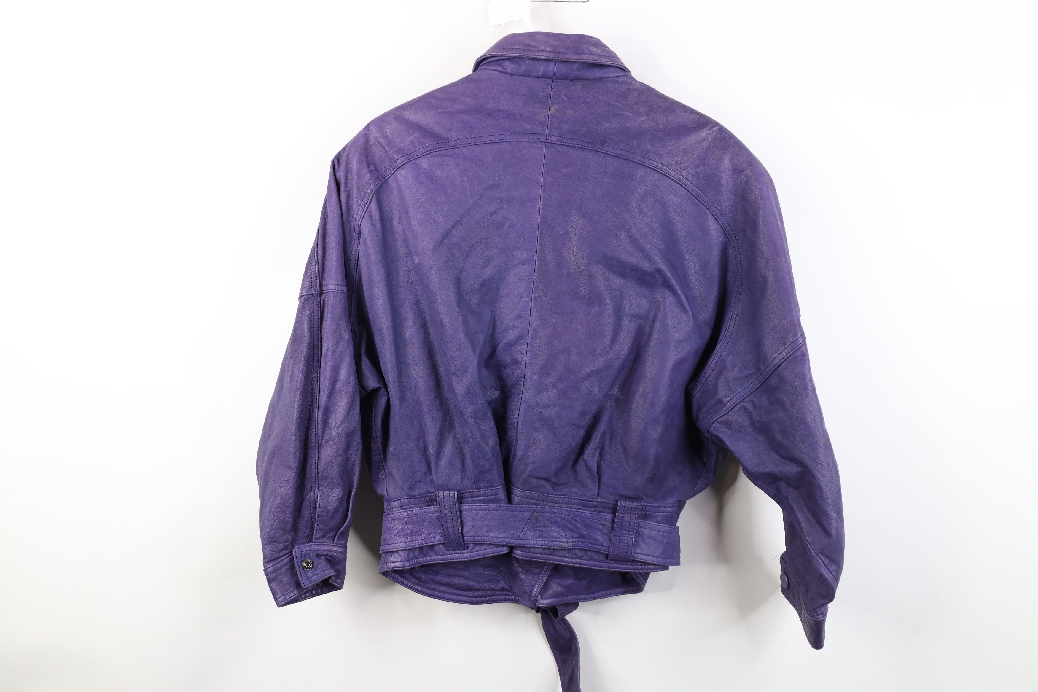 Vintage Vintage 90s Streetwear Belted Leather Bomber Jacket Purple Size M / US 6-8 / IT 42-44 - 13 Thumbnail