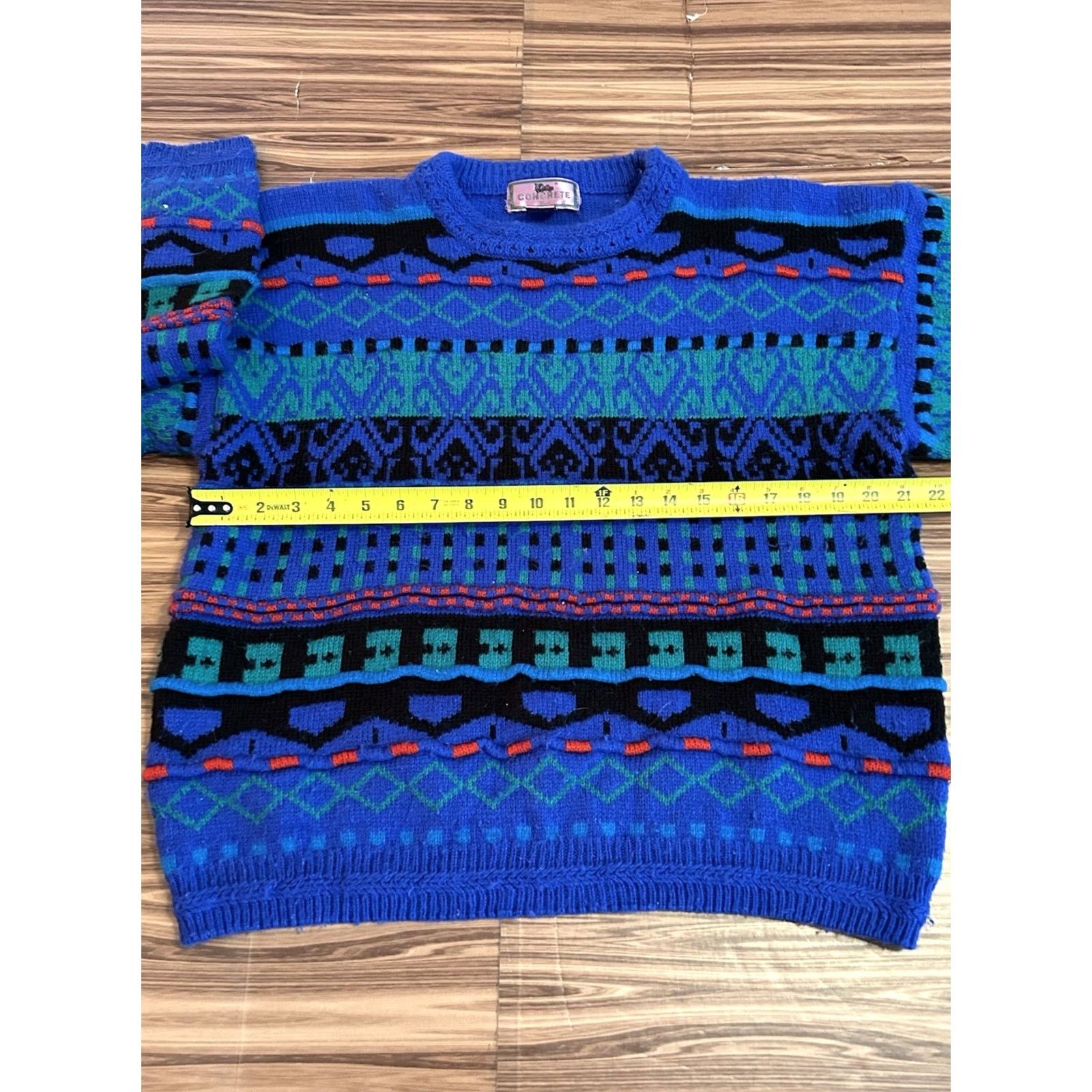 Vintage VINTAGE Concrete Mix Sweater Womens Blue Raglan Sleeve Crew Neck Geometric 80s 90s Bohemian Classic Designer Wool Look? Size L / US 10 / IT 46 - 3 Thumbnail