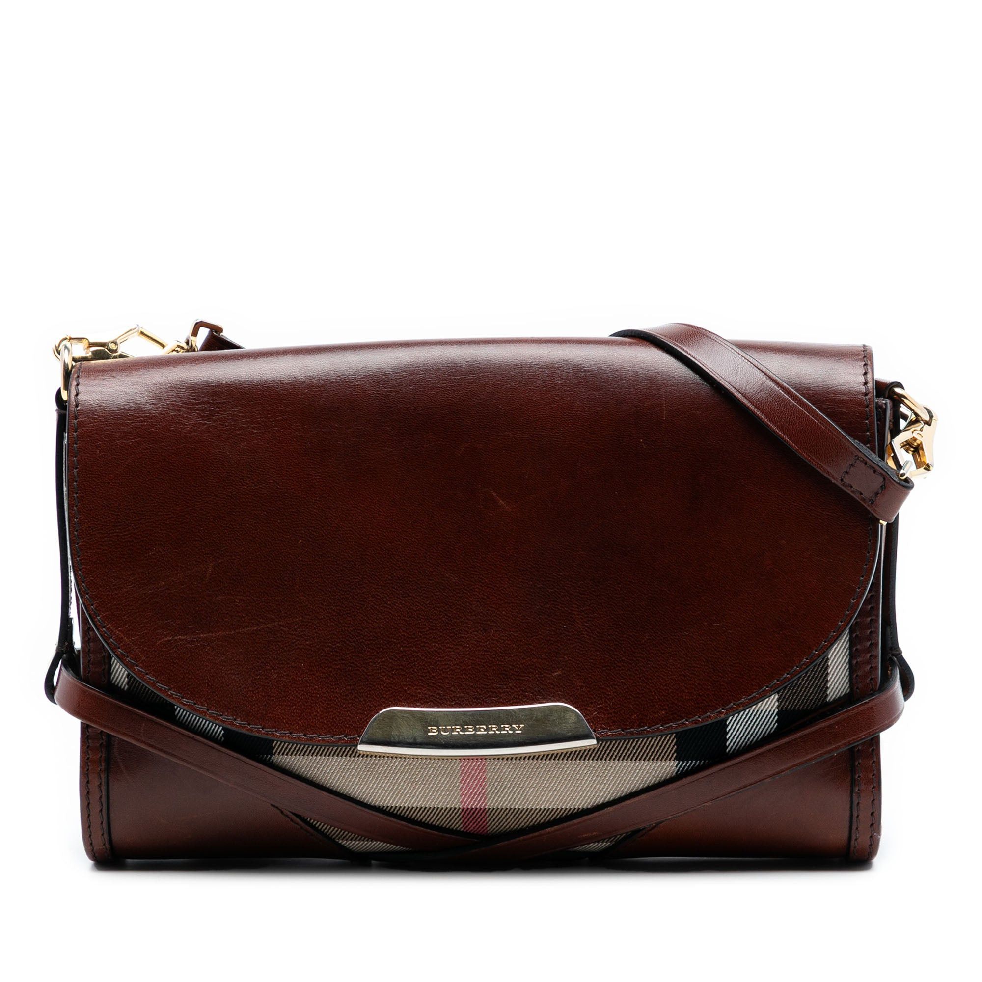 Leather and House Check Canvas Bridle Abbott Crossbody