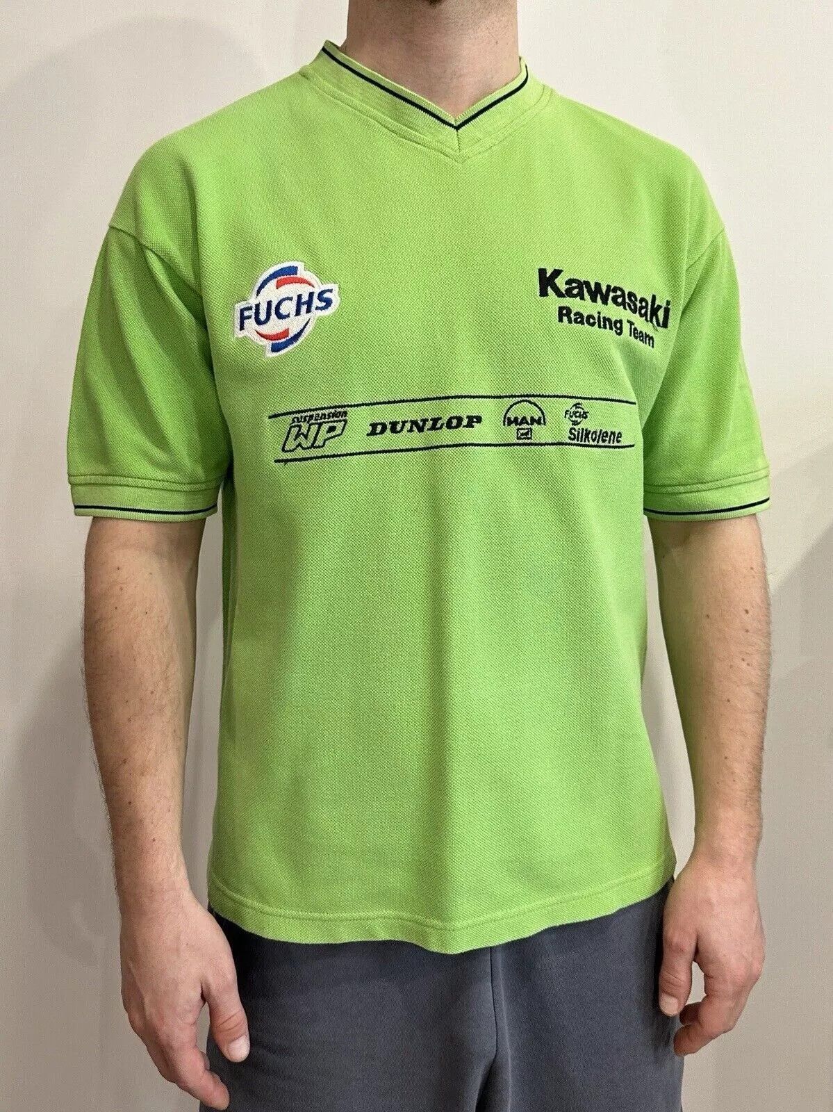 Vintage VINTAGE KAWASAKI RACING TEAM ECKL MOTO SHIRT FUCHS MENS S Size US S / EU 44-46 / 1 - 3 Thumbnail