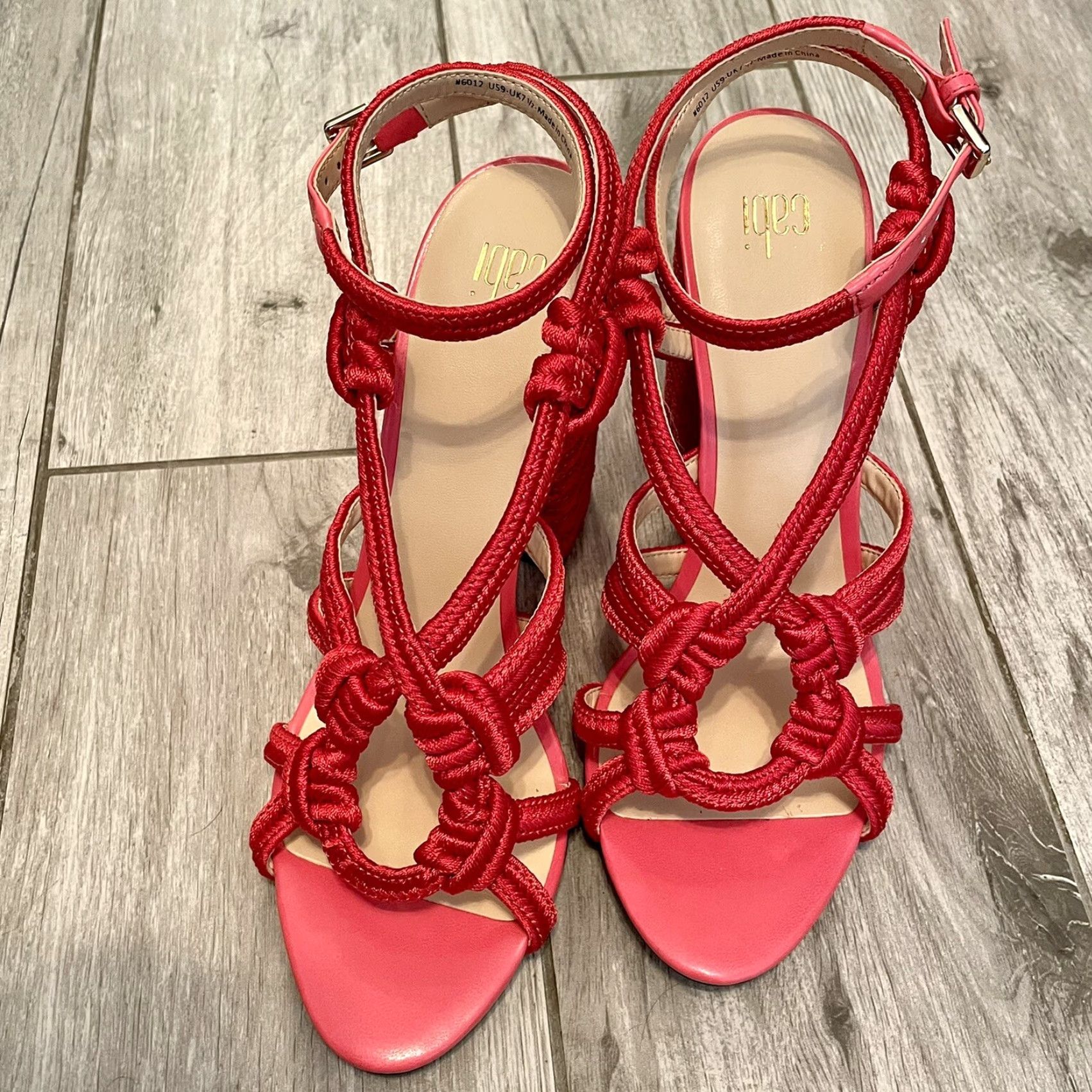Vintage VINTAGE CAbi Tiptoe Red Hibiscus Heels Rope Sexy Strappy Sandal Ankle Wrap Summer 9 Size US 9 / IT 39 - 3 Thumbnail