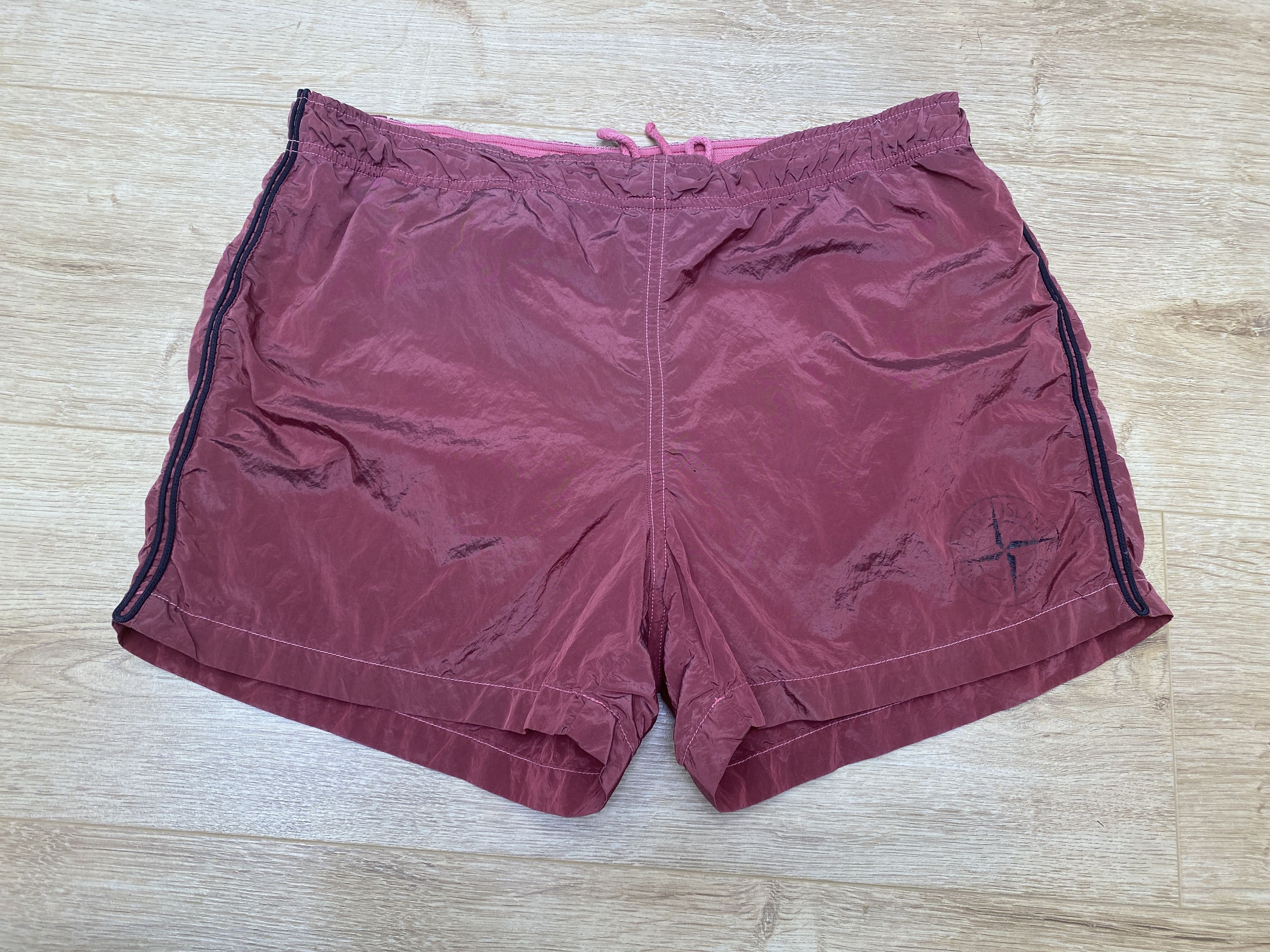image of Italian Designers Stone Island Junior Kids Beach Short Trunks Size 14 Years Xs in Cherry Red