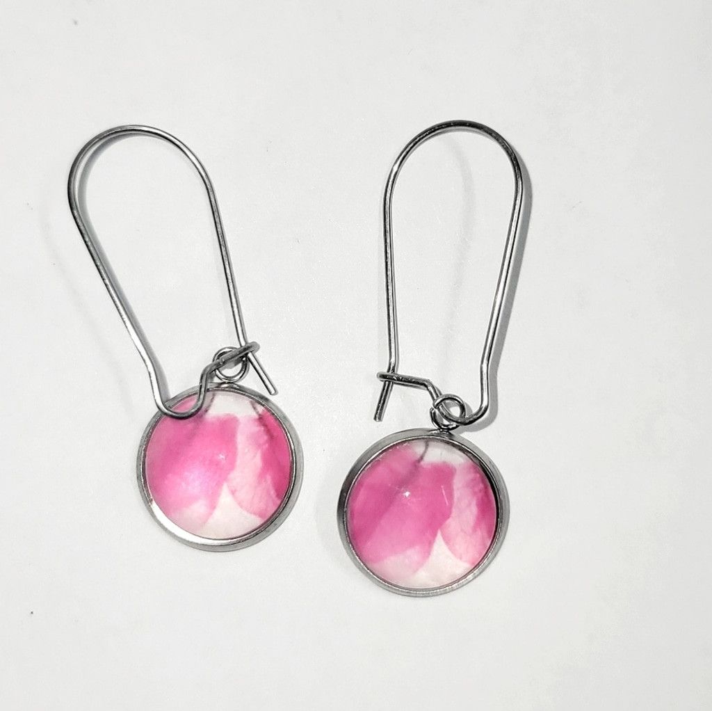 Handmade Artisan made pink watercolor leaf latch back drop earrings Size ONE SIZE - 2 Thumbnail