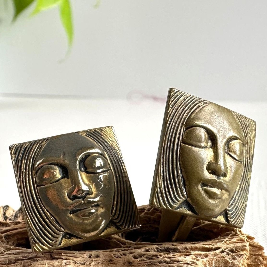 Vintage 1960s Brass Face Brutalist Cufflinks Artisan Size ONE SIZE - 1 Thumbnail