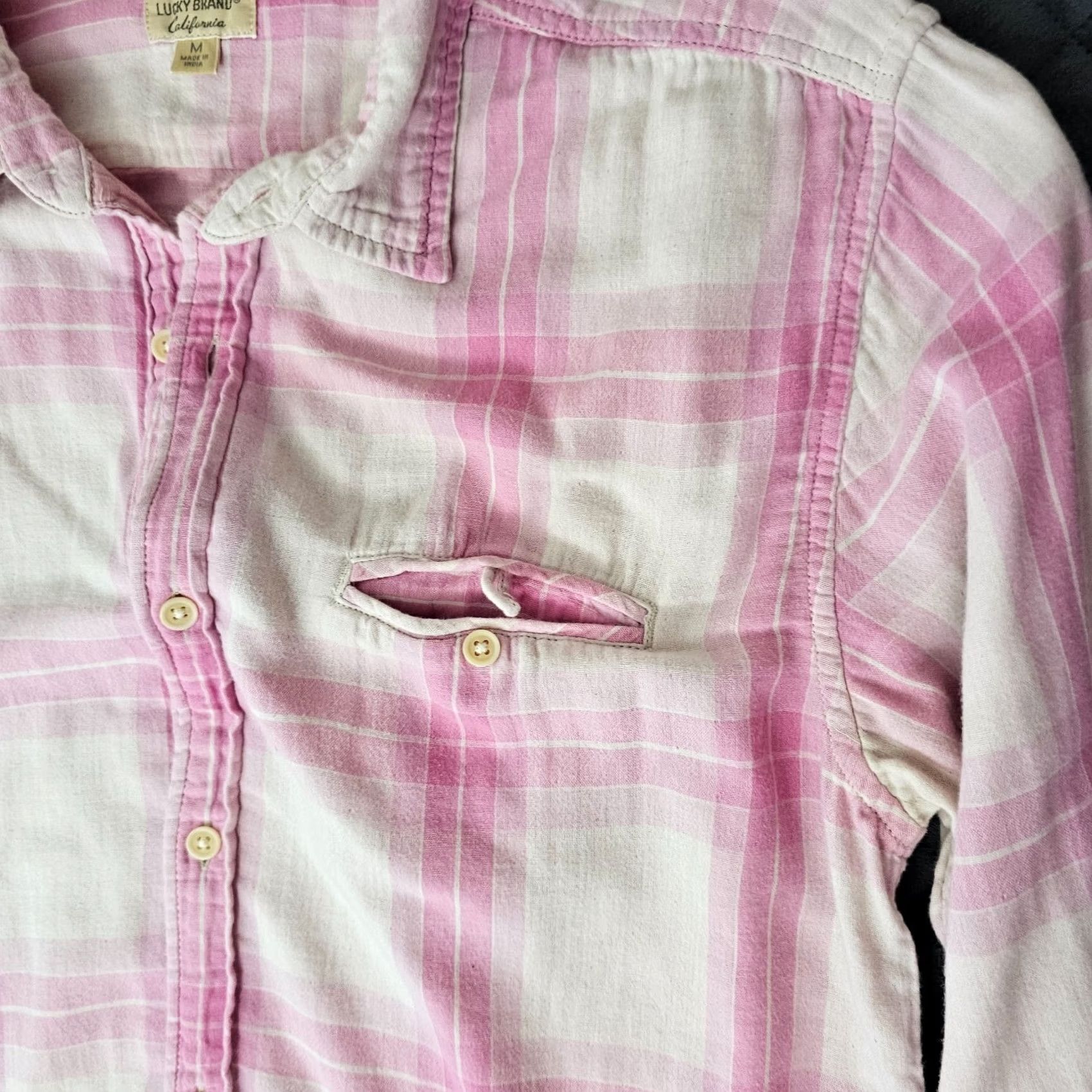 Lucky Brand Lucky Brand Thick Woven Button Shirt Women's M Pink Plaid Button Up Casual Shirt Womens Regular Size Medium Pink Plaid Button-Up Shirt Size M / US 6-8 / IT 42-44 - 4 Thumbnail