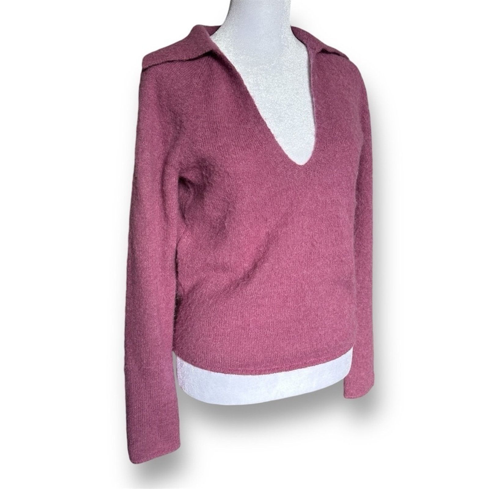 Vince VINCE Brushed V Neck Polo Alpaca & Wool-Blend Sweater Pink S Size S / US 4 / IT 40 - 9 Thumbnail