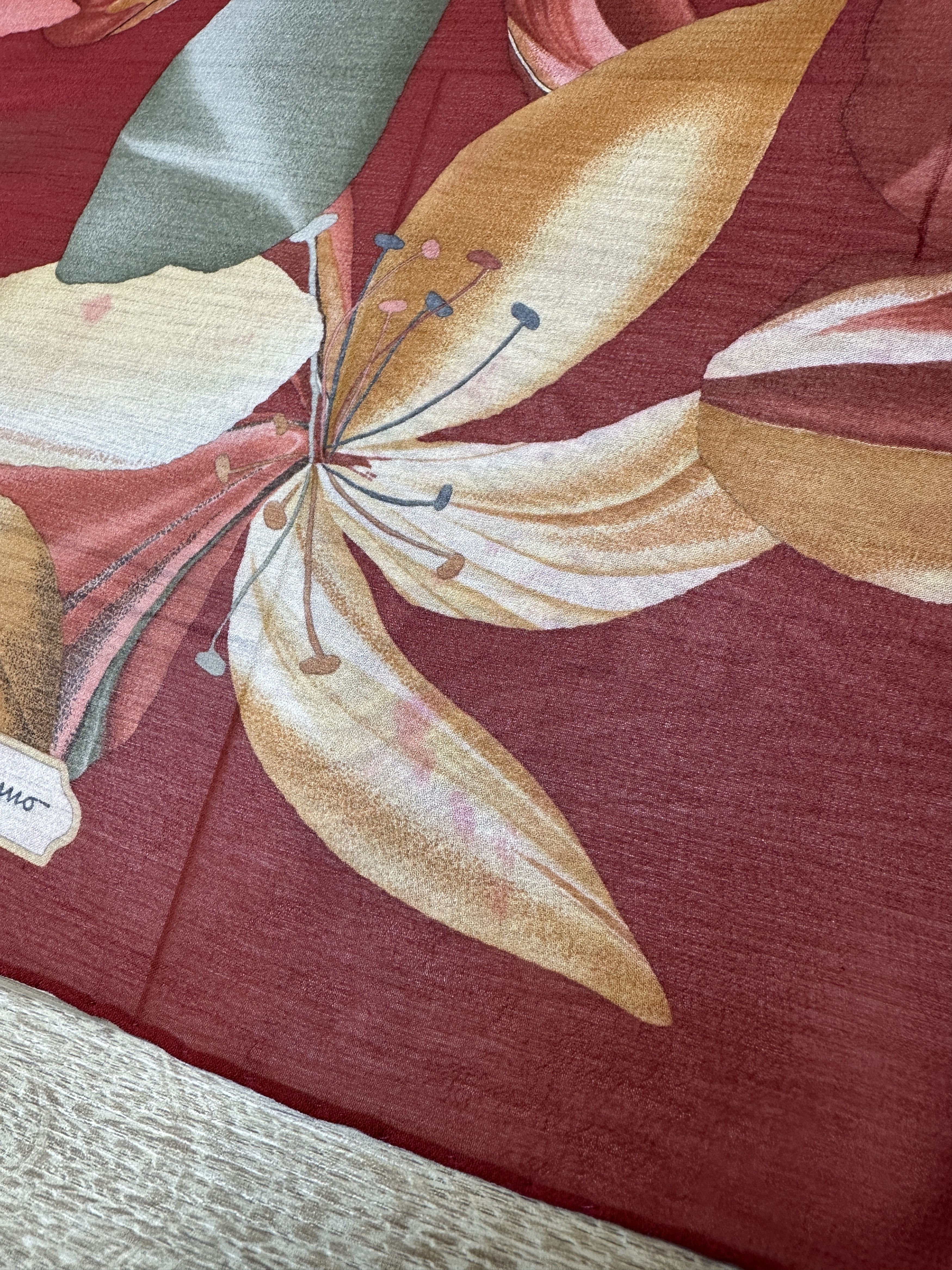 Salvatore Ferragamo Salvatore Ferragamo 100% Silk Floral Square Scarf Red 80cm Size ONE SIZE - 6 Thumbnail