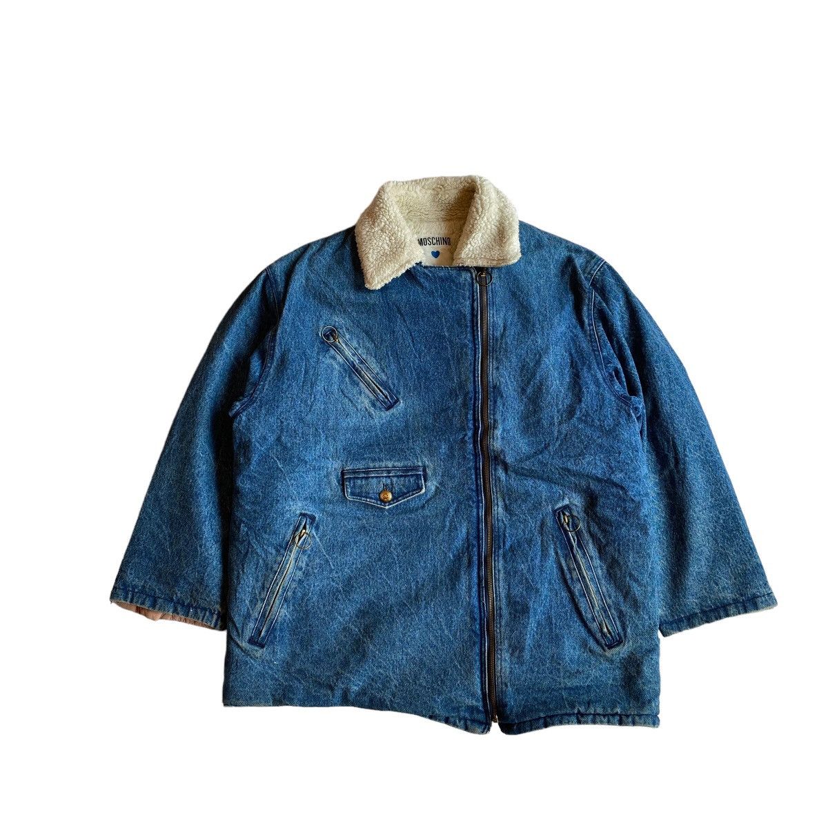 image of Biker Jeans x Moschino Milano Sherpa Denim Bikers Jacket in Blue, Men's (Size Large)