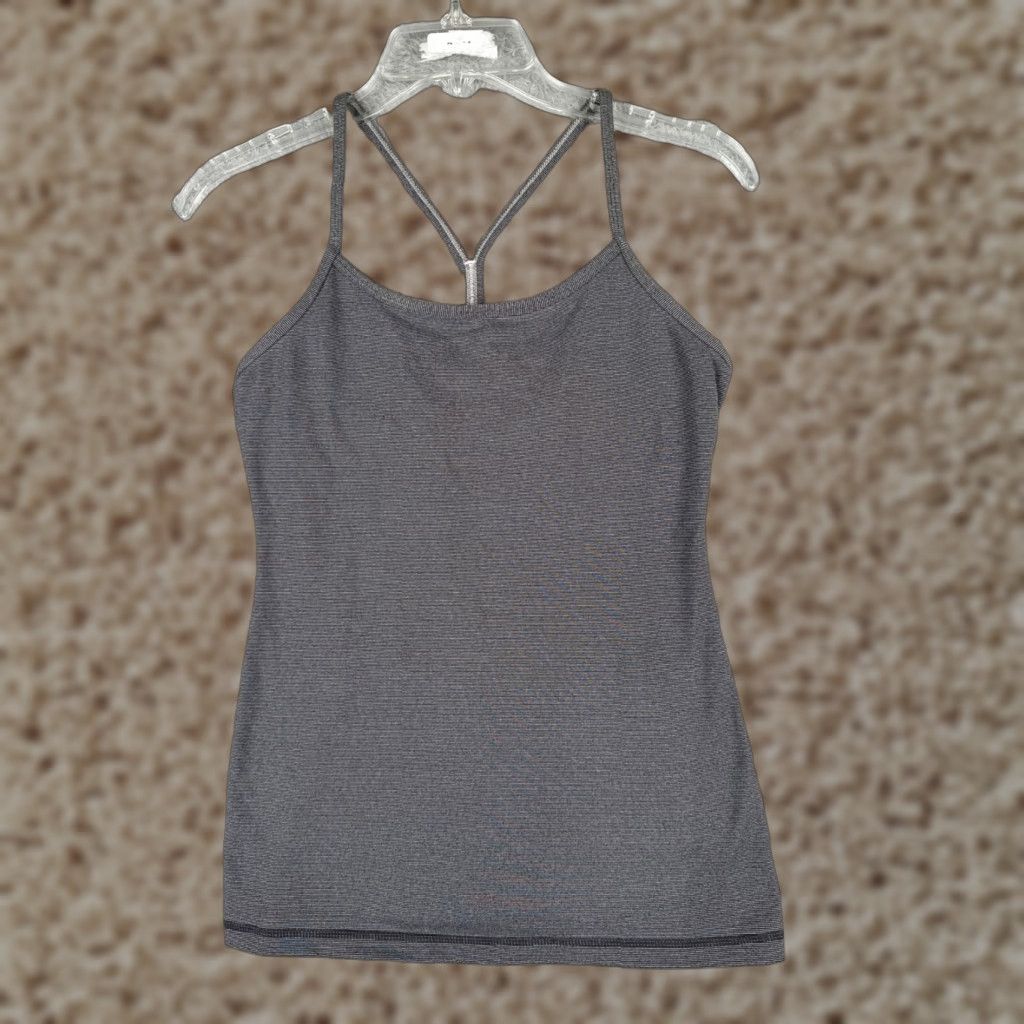 Lululemon Lululemon Shirt Women Gray Stripe Power Y Tank Luon Built In Bra Size M / US 6-8 / IT 42-44 - 1 Thumbnail
