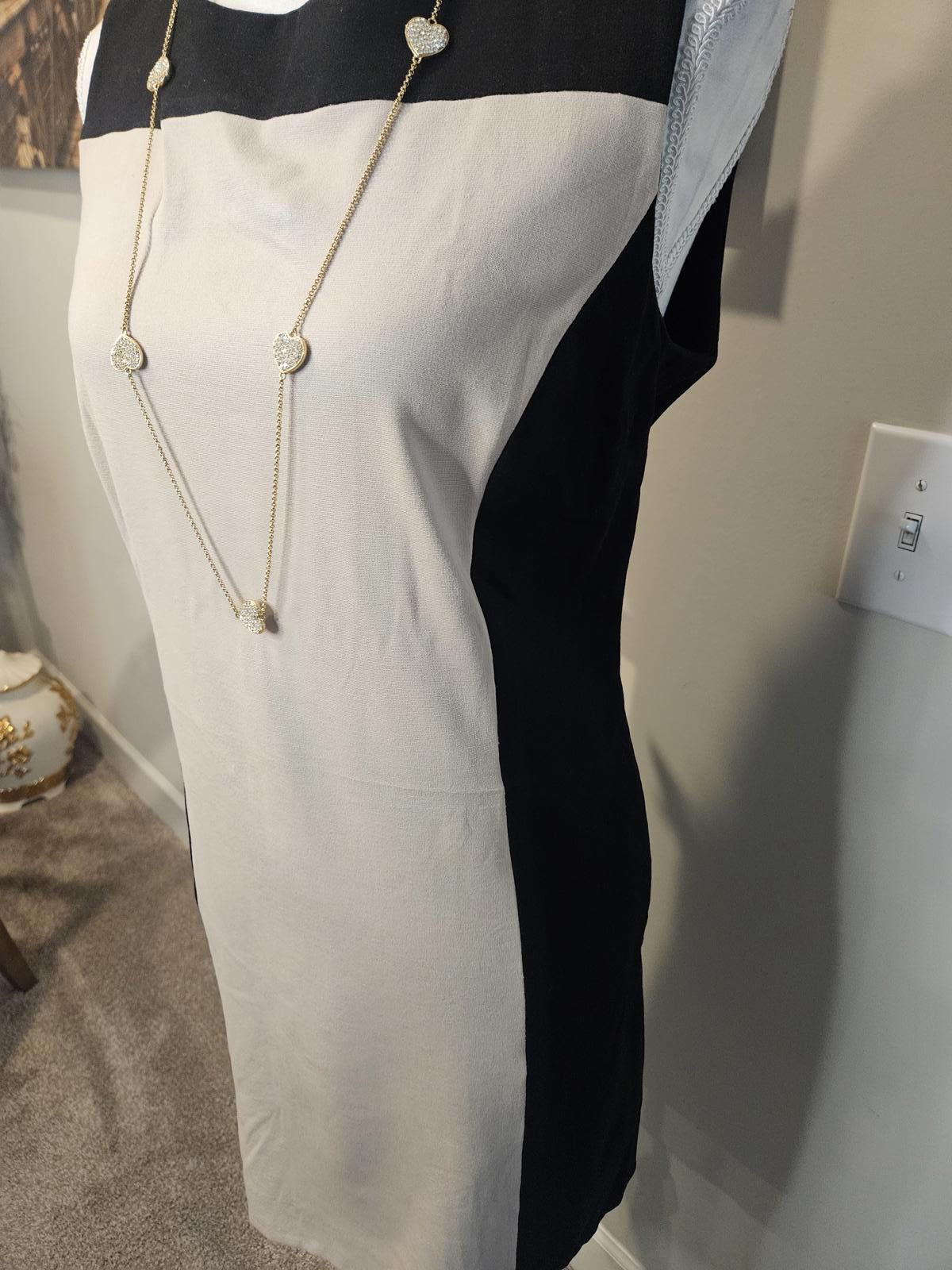 Designer Doncaster Elegant Two-Tone Sleeveless Dress Size L / US 10 / IT 46 - 2 Thumbnail