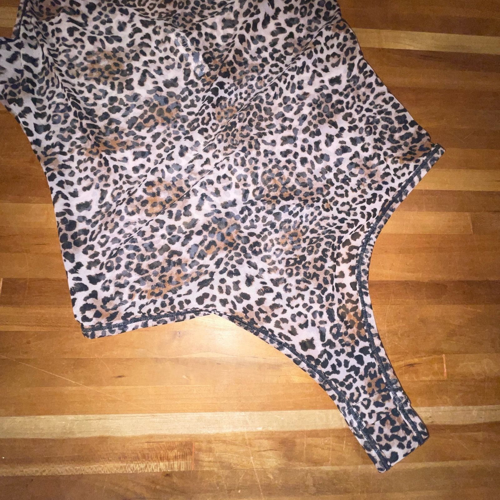 Steve Madden Steve Madden Women's Sheer Mesh Thong Bodysuit Leopard Size L / US 10 / IT 46 - 6 Thumbnail