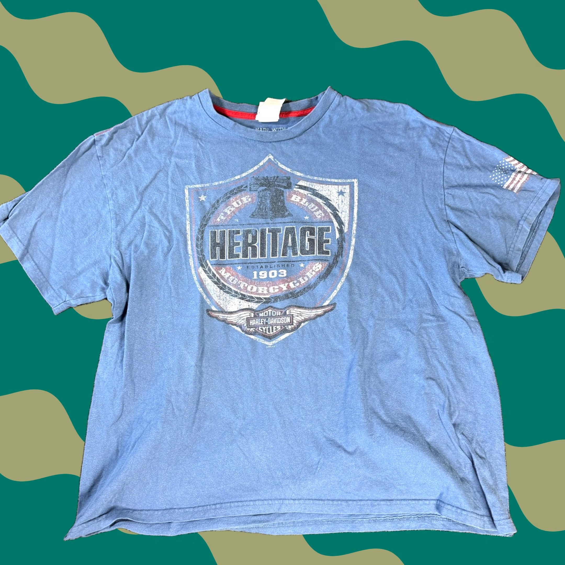 Harley Davidson VINTAGE Harley Davidson Graphic Print T-Shirt Blue XXL Mens Motorcycle Biker Short Sleeve Y2k Size US 39 - 1 Thumbnail