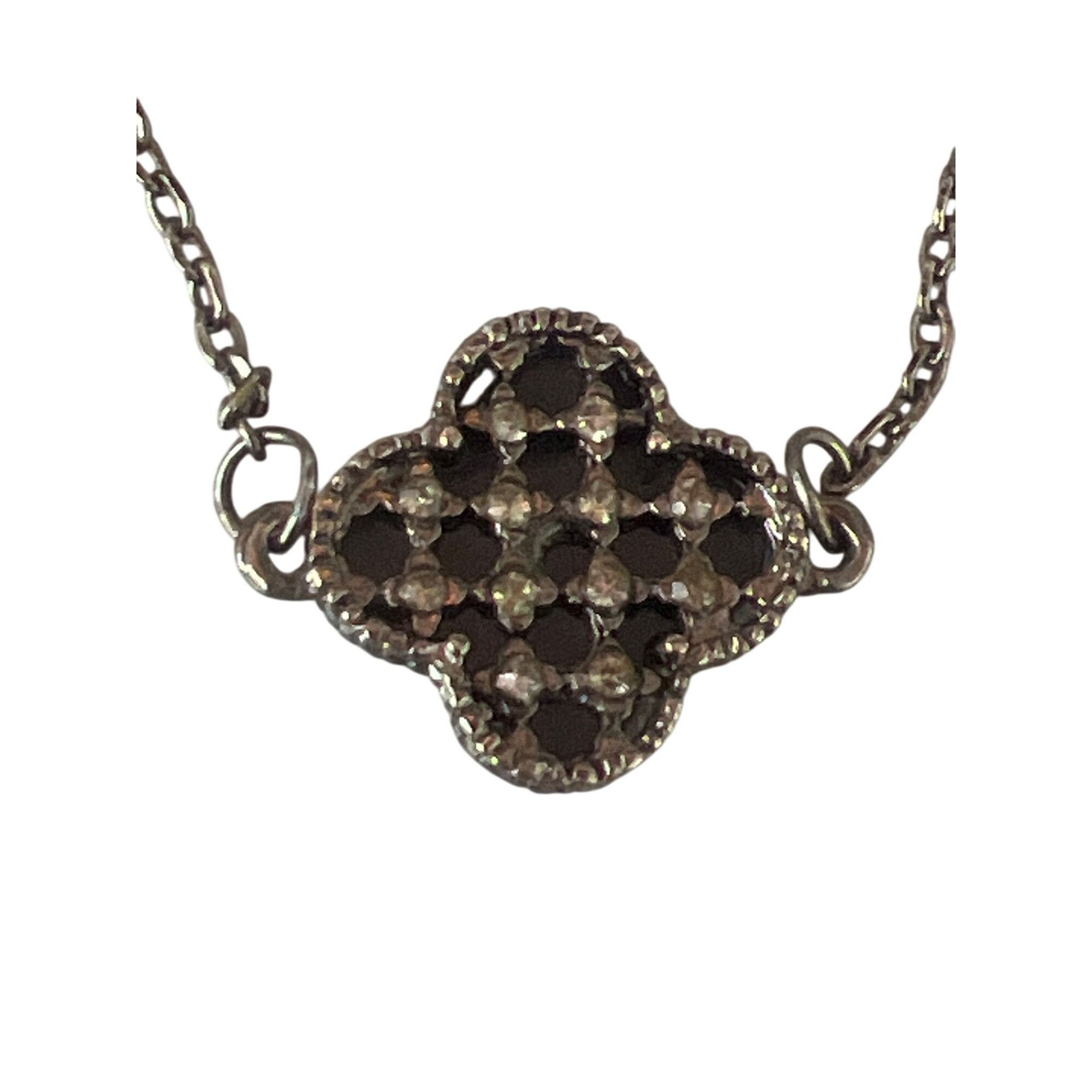 Other Gunmetal Black Long Chain Necklace Clover Leaf Stations Blac Size ONE SIZE - 4 Thumbnail