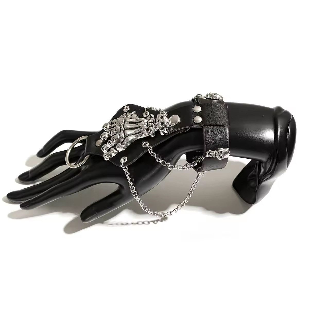 Jewelry Black Skull Finger Wrist Chains Rings Bracelets Size ONE SIZE - 5 Thumbnail